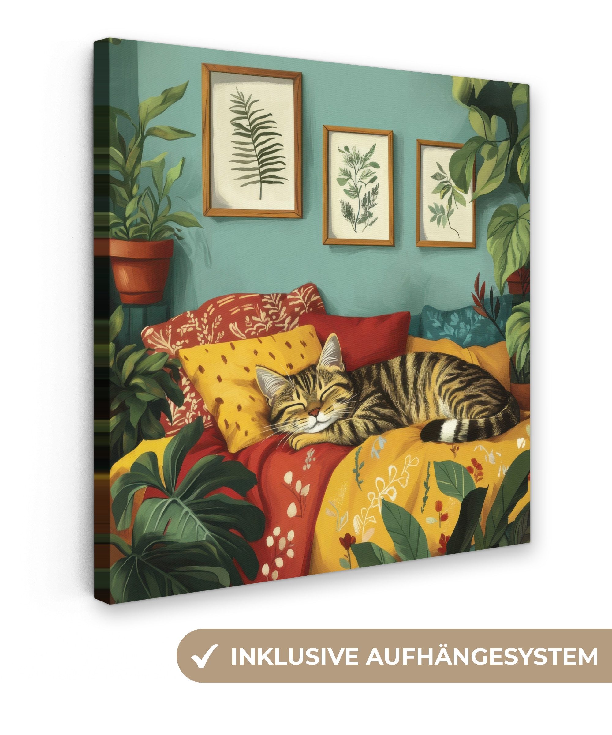 OneMillionCanvasses® Leinwandbild Katze - Pflanzen - Grün, Fotodruck (1 St) günstig online kaufen
