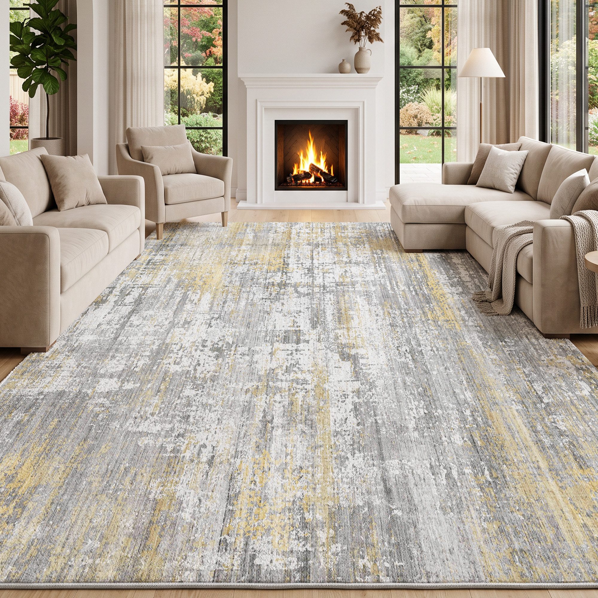Klyvvo Teppich Boho Abstrakt Teppich, Kurzflor weich, rutschfest & waschbar, Rechteckig, Höhe: 8.5 mm, 80x150 cm – Flurteppich für Esszimmer & Küche