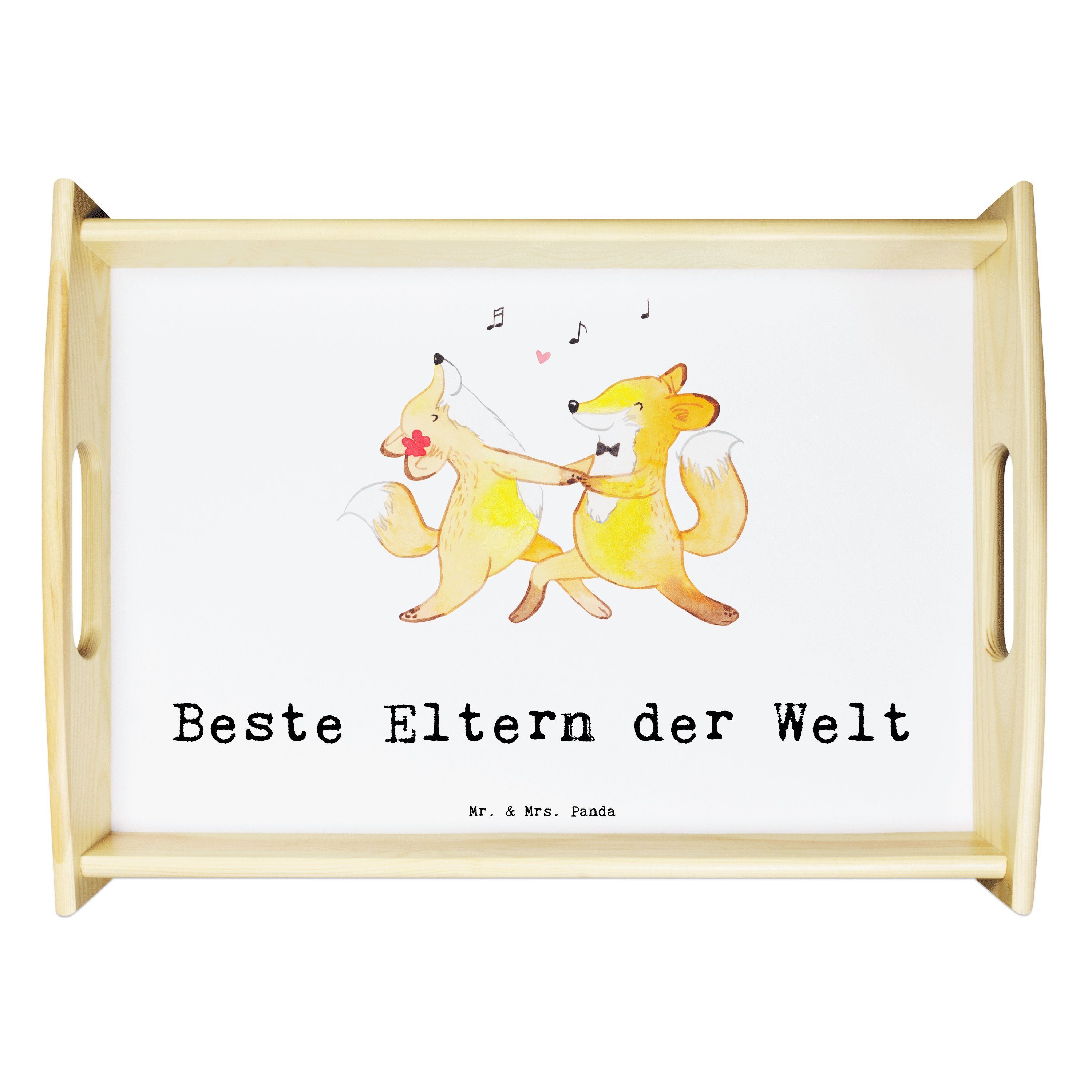 Mr. & Mrs. Panda Tablett Fuchs Beste Eltern der Welt - Weiß - Geschenk, Schenken, Geburtstagsg, Echtholz lasiert, (1-tlg)
