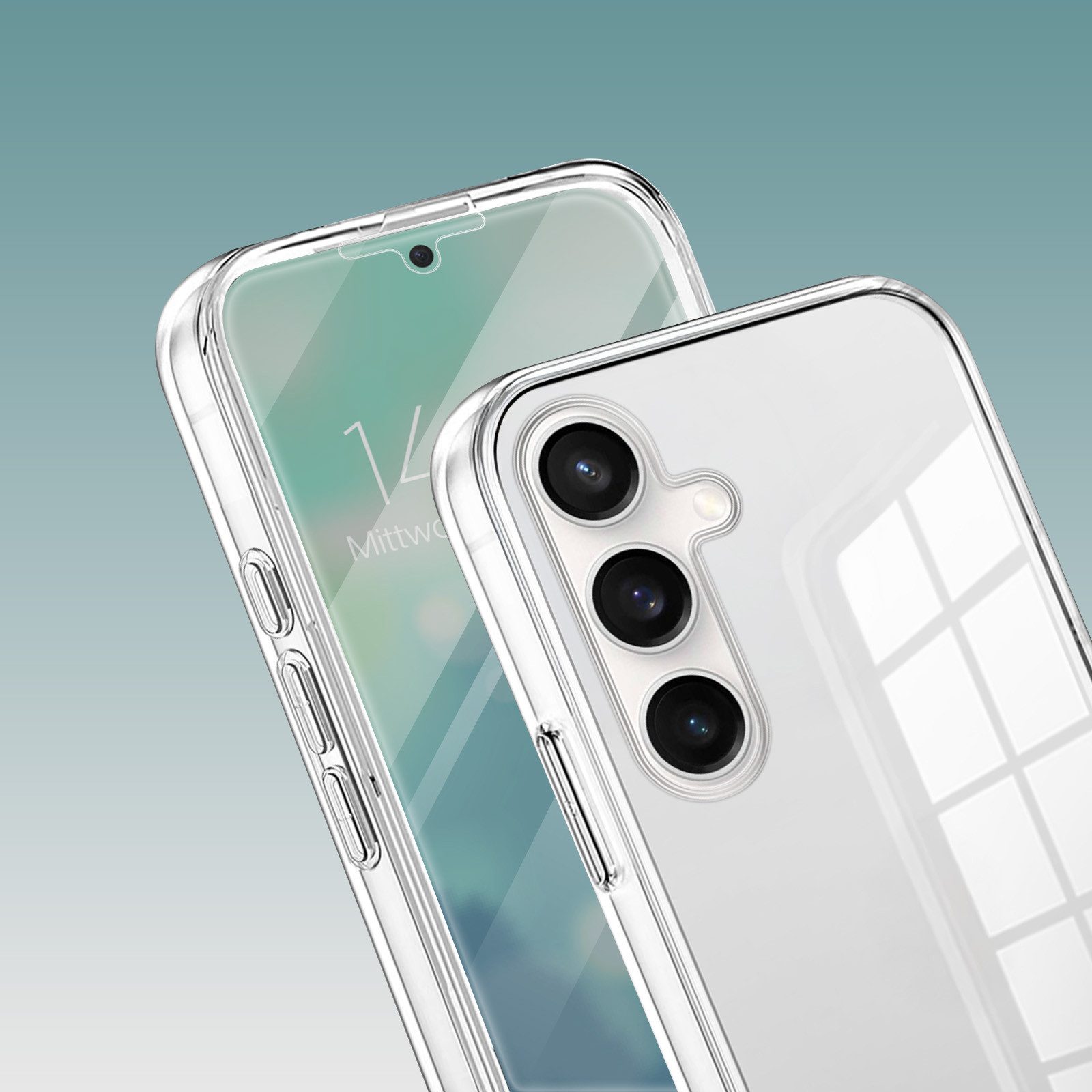 Tec-Expert Handyhülle 360 Grad Hülle für Samsung Galaxy S23 FE 6.4 Zoll, 6.4", Rundum Schutz Cover Case Hülle Transparent
