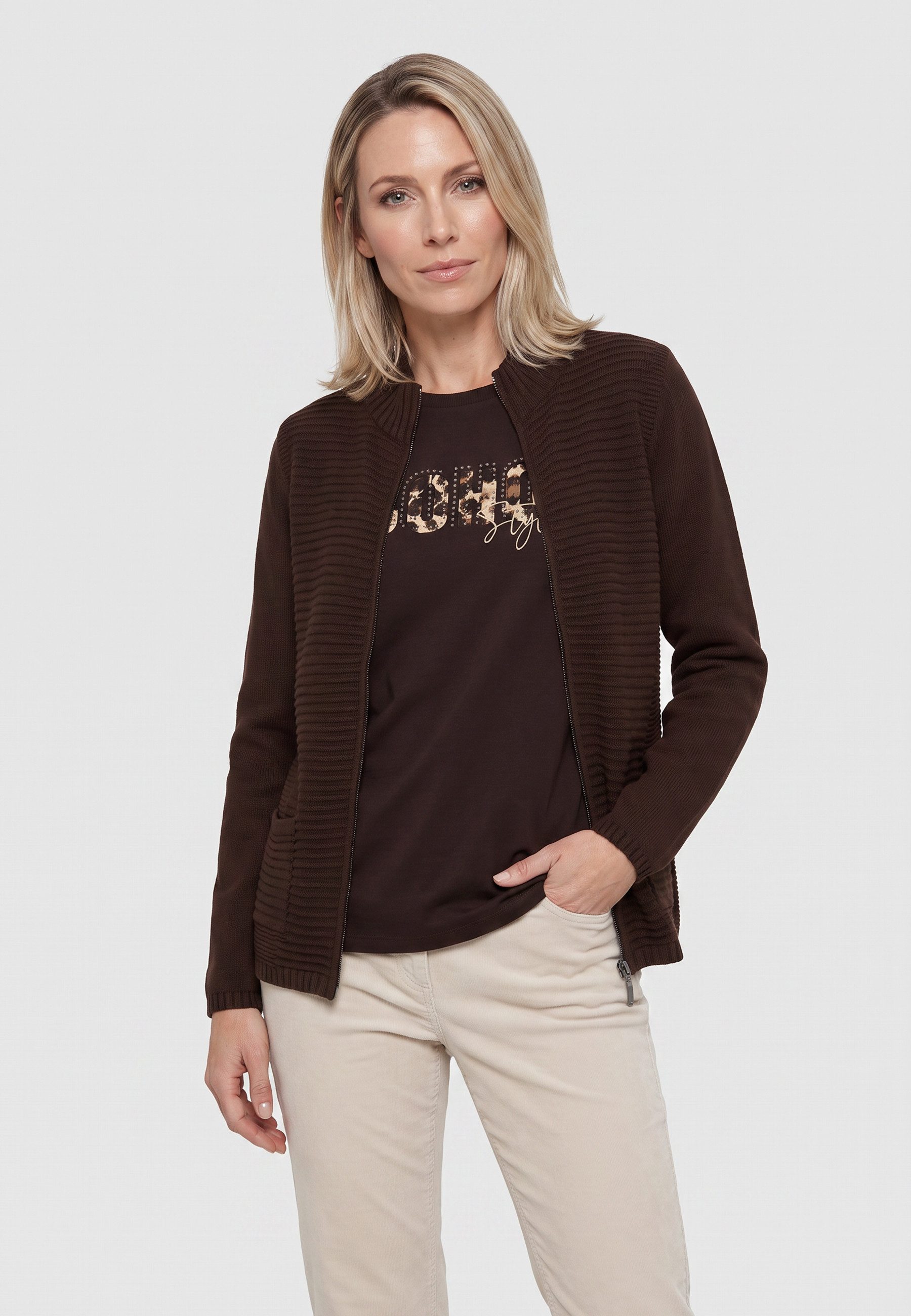 Olsen Cardigan mit Stehkragen und Reißverschluss
