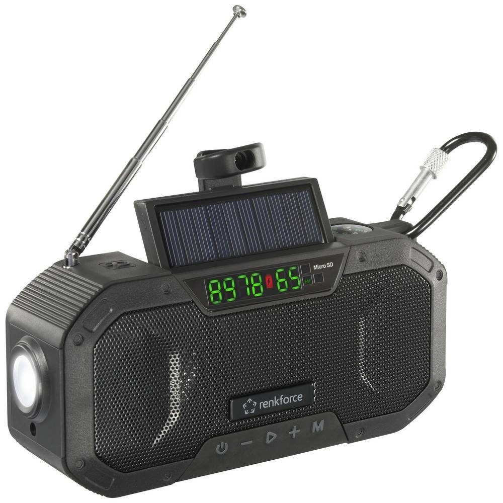Renkforce Tragbares AM/FM wiederaufladbar, Radio Solarpanel, Handkurbel, Taschenlampe) (wiederaufladbar, Radio