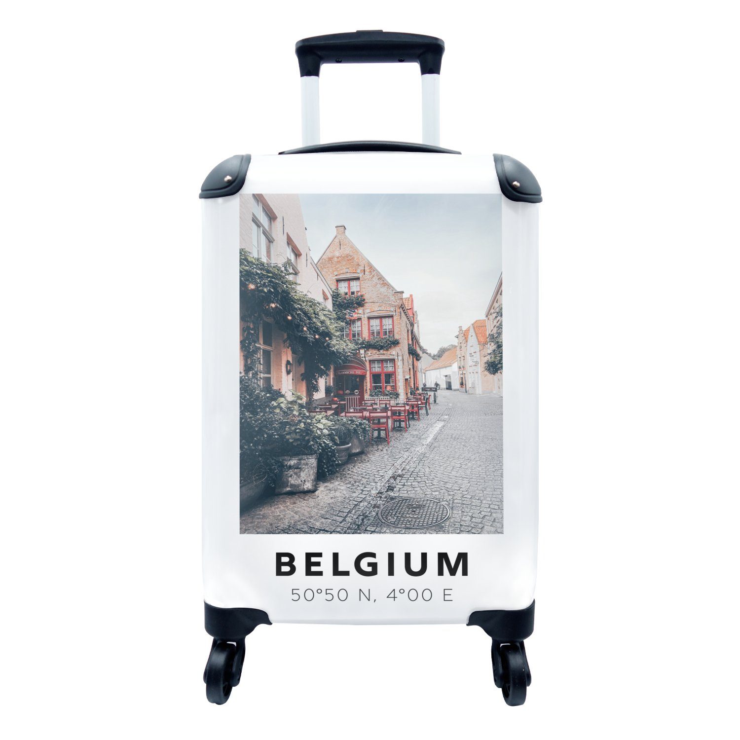 MuchoWow Handgepäckkoffer Belgien - Terrasse - Rot, 4 Rollen, Reisetasche mit rollen, Handgepäck für Ferien, Trolley, Reisekoffer