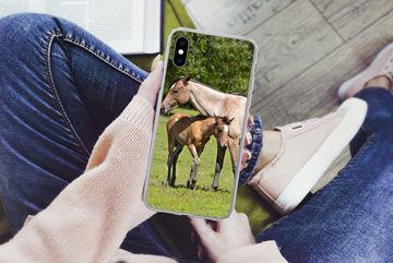 MuchoWow Handyhülle Pferde - Gras - Schatten, Handyhülle Apple iPhone Xs, Smartphone-Bumper, Print, Handy