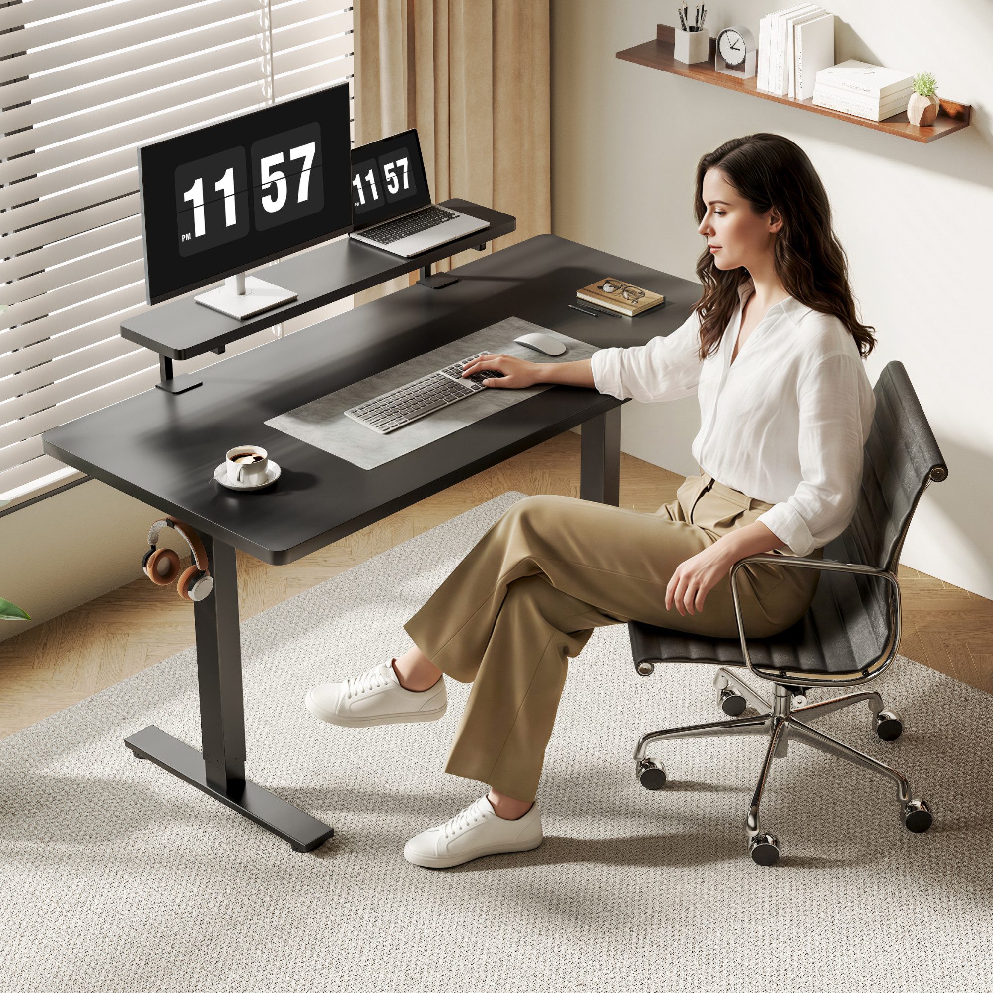 FLEXISPOT Schreibtischaufsatz Klemmbarer Monitorständer mit Untertisch-Ablage, ohne Bohren, (ergonomische Monitorerhöhung, bis 20 kg belastbar, passend für Tischplatten bis 25 mm)