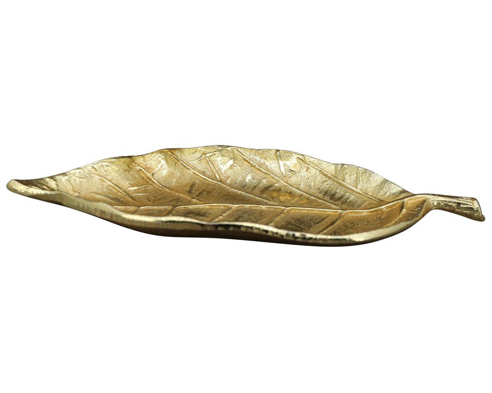 Dekotablett Dekoteller Blatt Dekotablett Tablett Wohndeko Alu gold 21 cm
