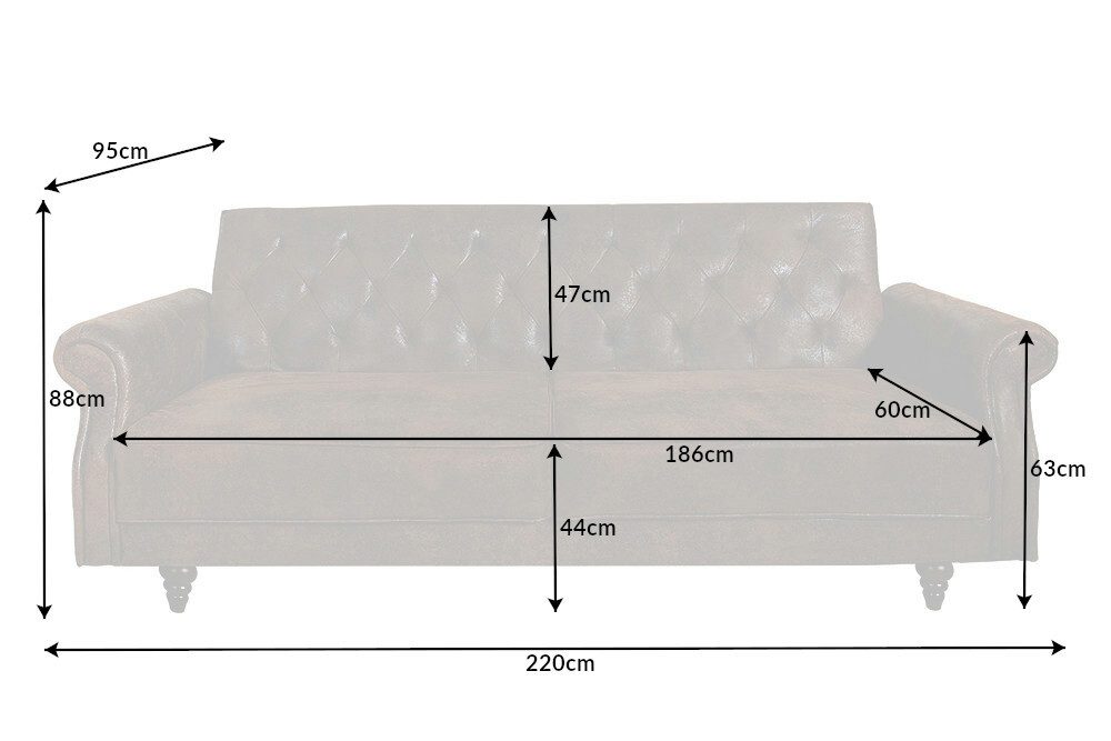 riess-ambiente 3-Sitzer MAISON BELLE AFFAIRE 220cm antik braun - Microfaser, Schlaffunktion, Einzelartikel 1 Teile, Federung & verstellbarer Rückenlehne – ideal – Bild 3 von 5
