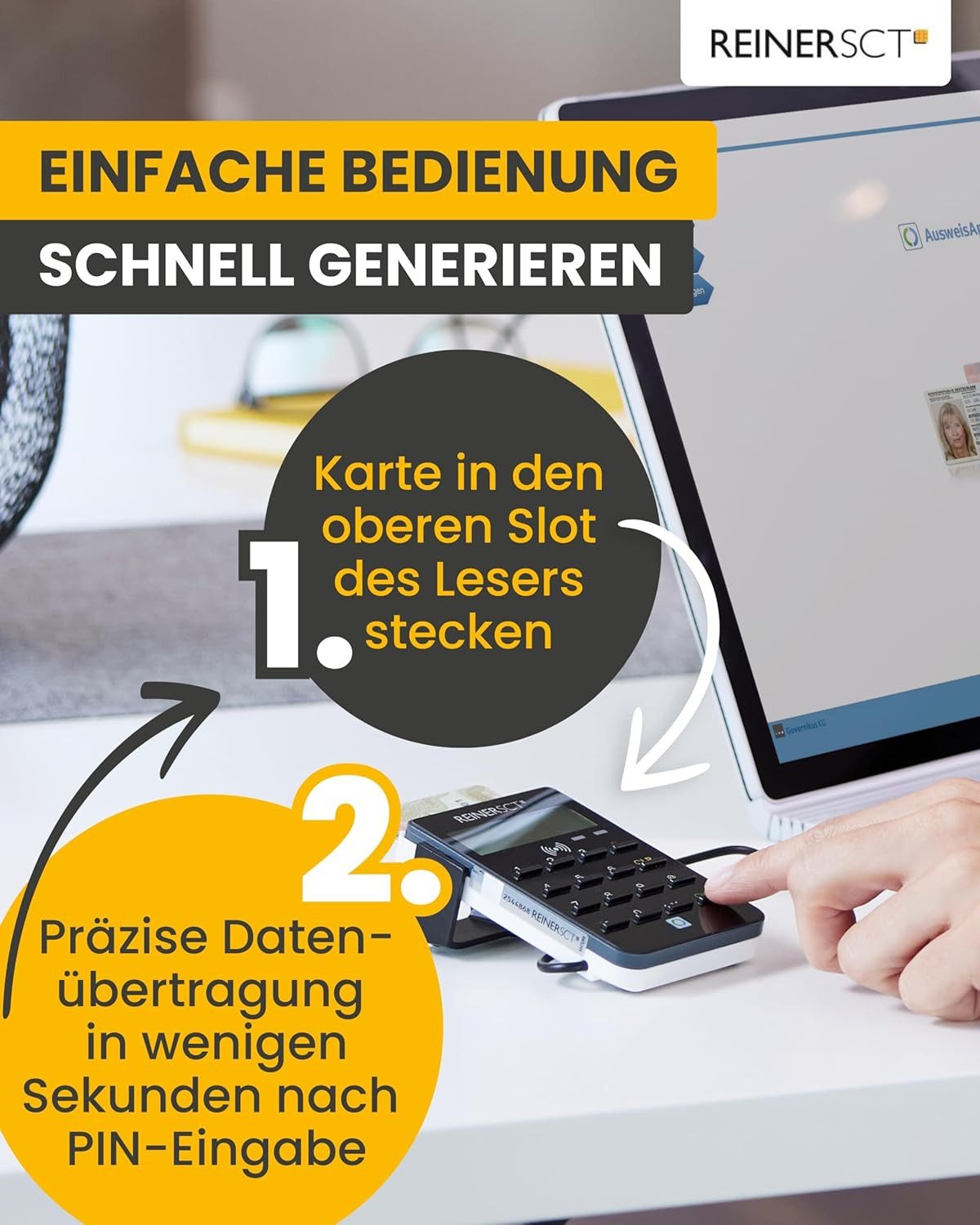 REINER SCT HBCI-Chipkartenleser cyberJack RFID standard, RFID-Kartenleser für Personalausweis, eID und Online-Banking – Bild 4 von 5