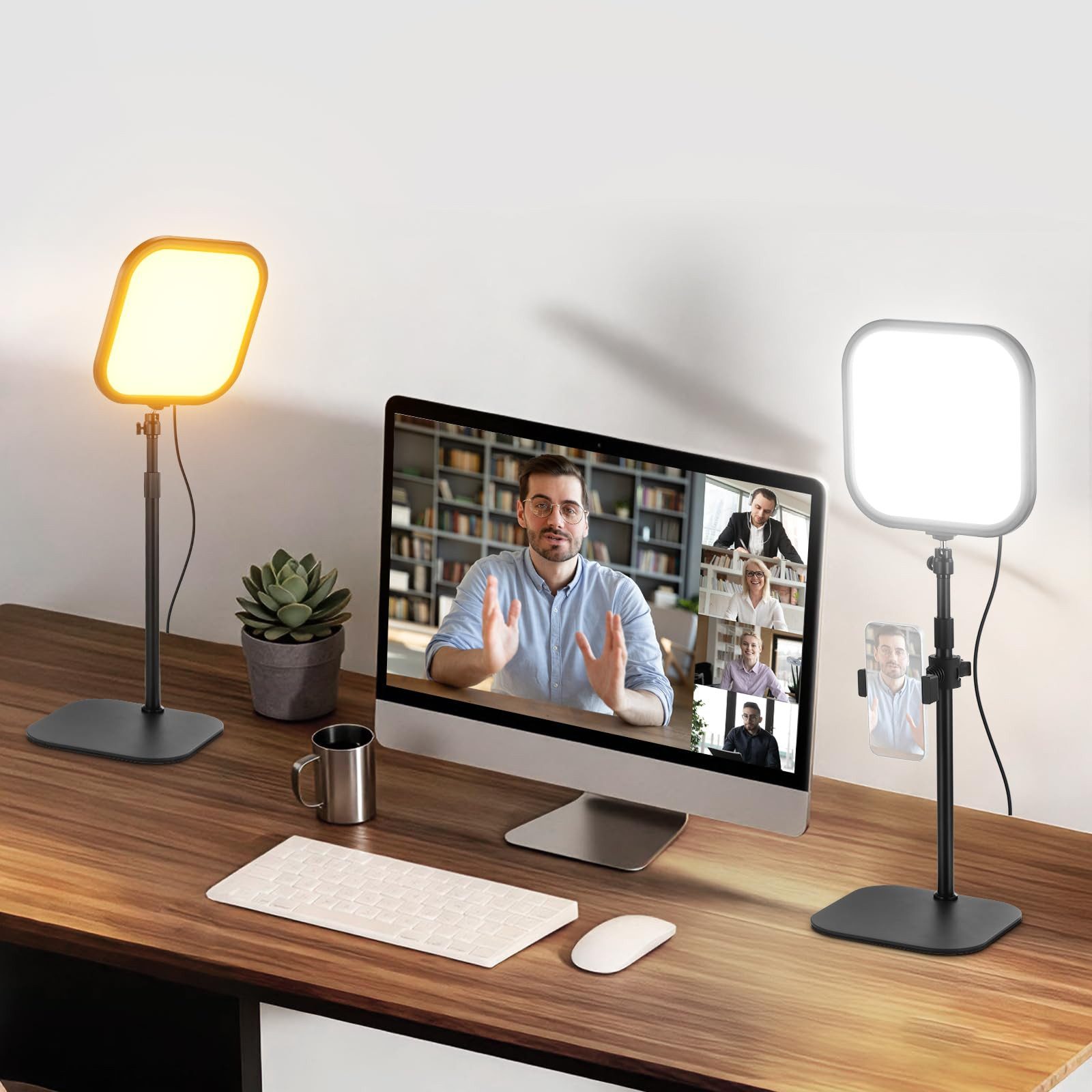 Neewer Videoleuchte L220 2er Pack 10,8" Videolicht für Videokonferenz, 15W Bi Color, mit Handyhalterungen, Edge Lit Vollbild Fotolicht für Laptop Webcam