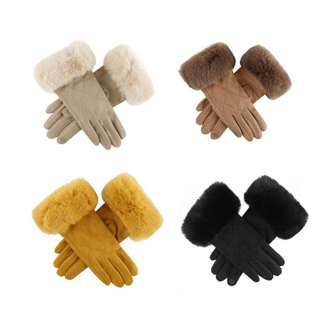 DÖRÖY Fleecehandschuhe Damen Kunstfell gepolsterte Gelb Handschuhe Handschuhe, warme Touchscreen