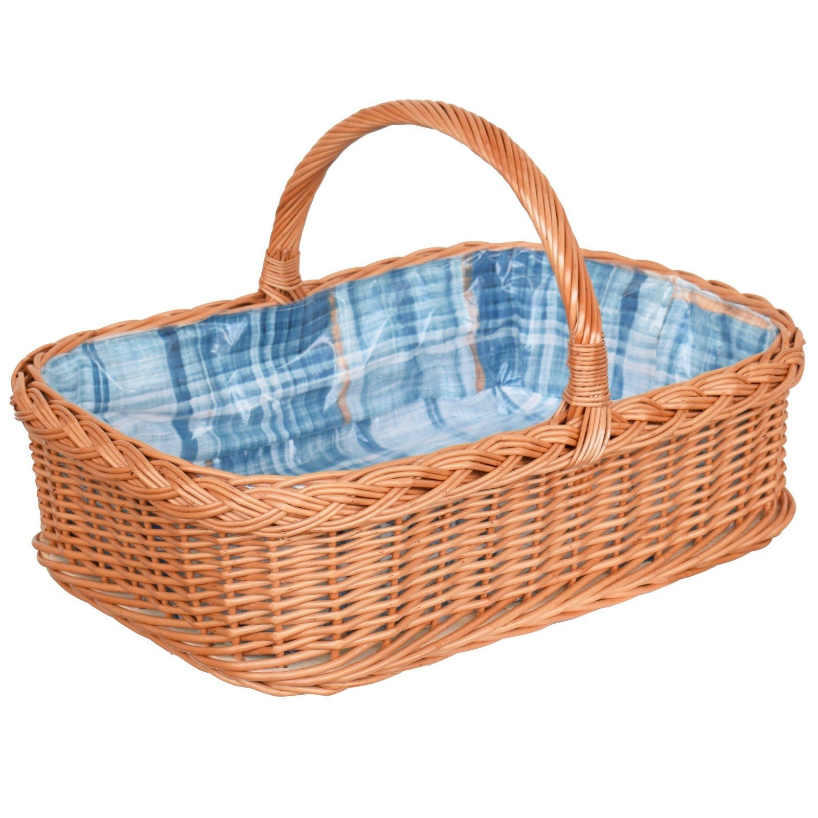 YULKA Flechtkorb Handgeflochtenes Großes Weidentablett, Serviertablett mit Griffen, Frühstückstablett mit Stoffeinlage