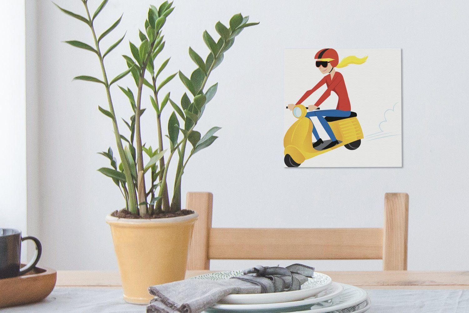 Illustration Vespa, eines Leinwandbild einer OneMillionCanvasses® für Leinwand St), Schlafzimmer Bilder (1 auf gelben Wohnzimmer Mädchens