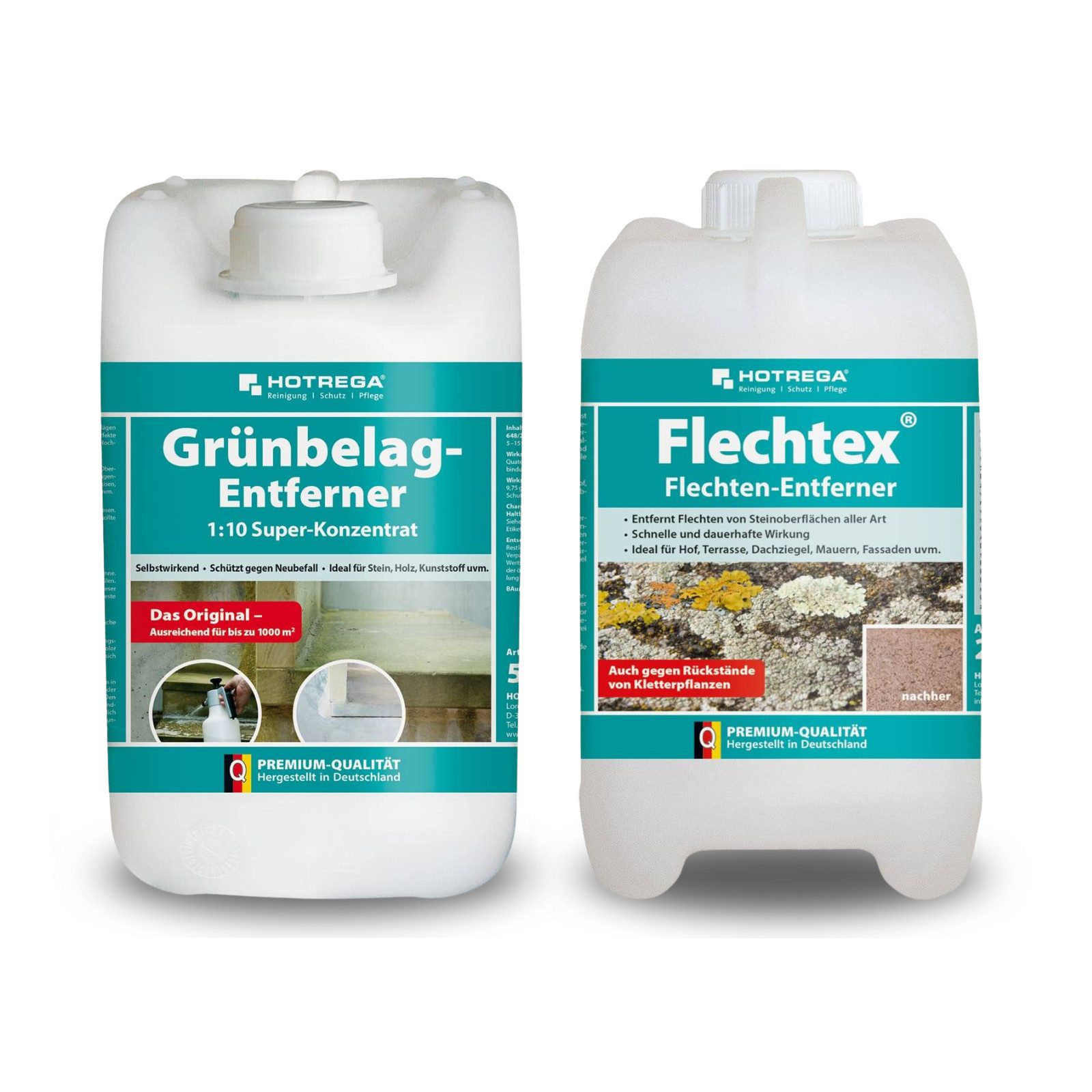 HOTREGA® Flechtex 2L + Grünbelagentferner 1:10 5L Grünbelagentferner