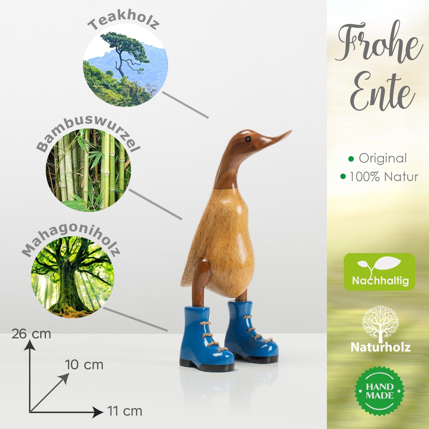 Rikmani Dekofigur Holzfigur Ente Stiefel - günstig online kaufen