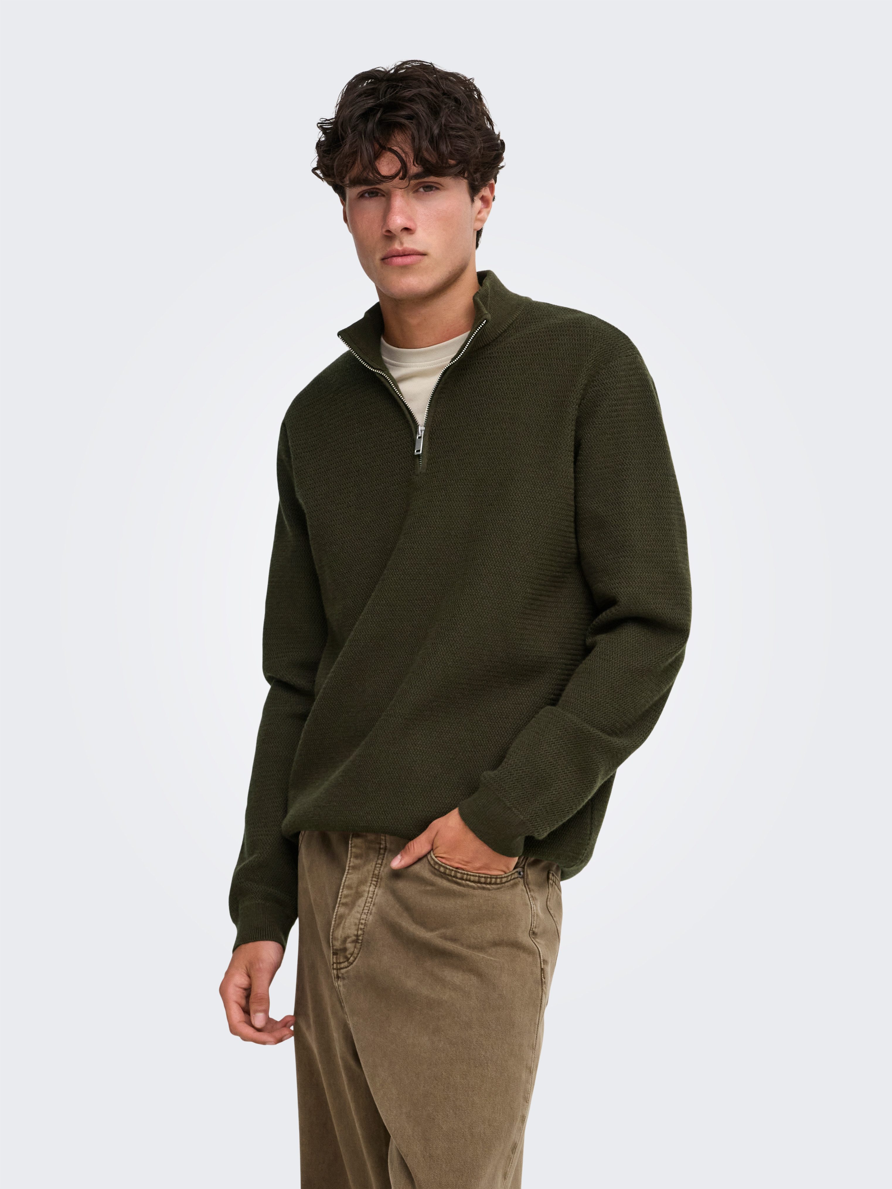 ONLY & SONS Troyer ONSCARTER REG JAQUARD 1/2 ZIP OTL Viskosemischung, regular fit