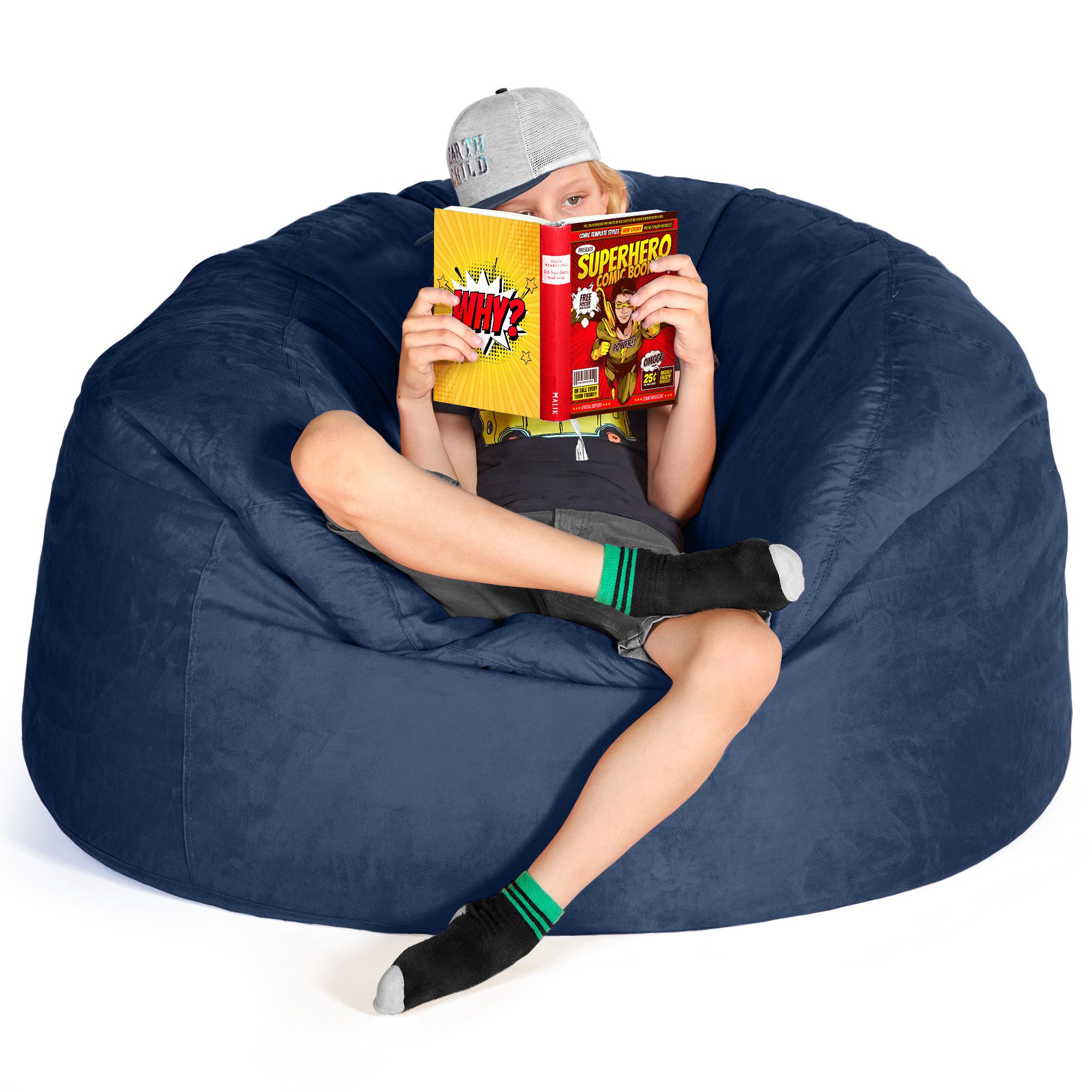 Green Bean Sitzsack Riesen-Sitzsack Jumbo XXL Velours (Riesensitzsack mit Memory-Schaum Flockenfüllung, Made in Germany - in 5 Größen (3ft - 7ft), Hülle abnehmbar mit Reißerschluss