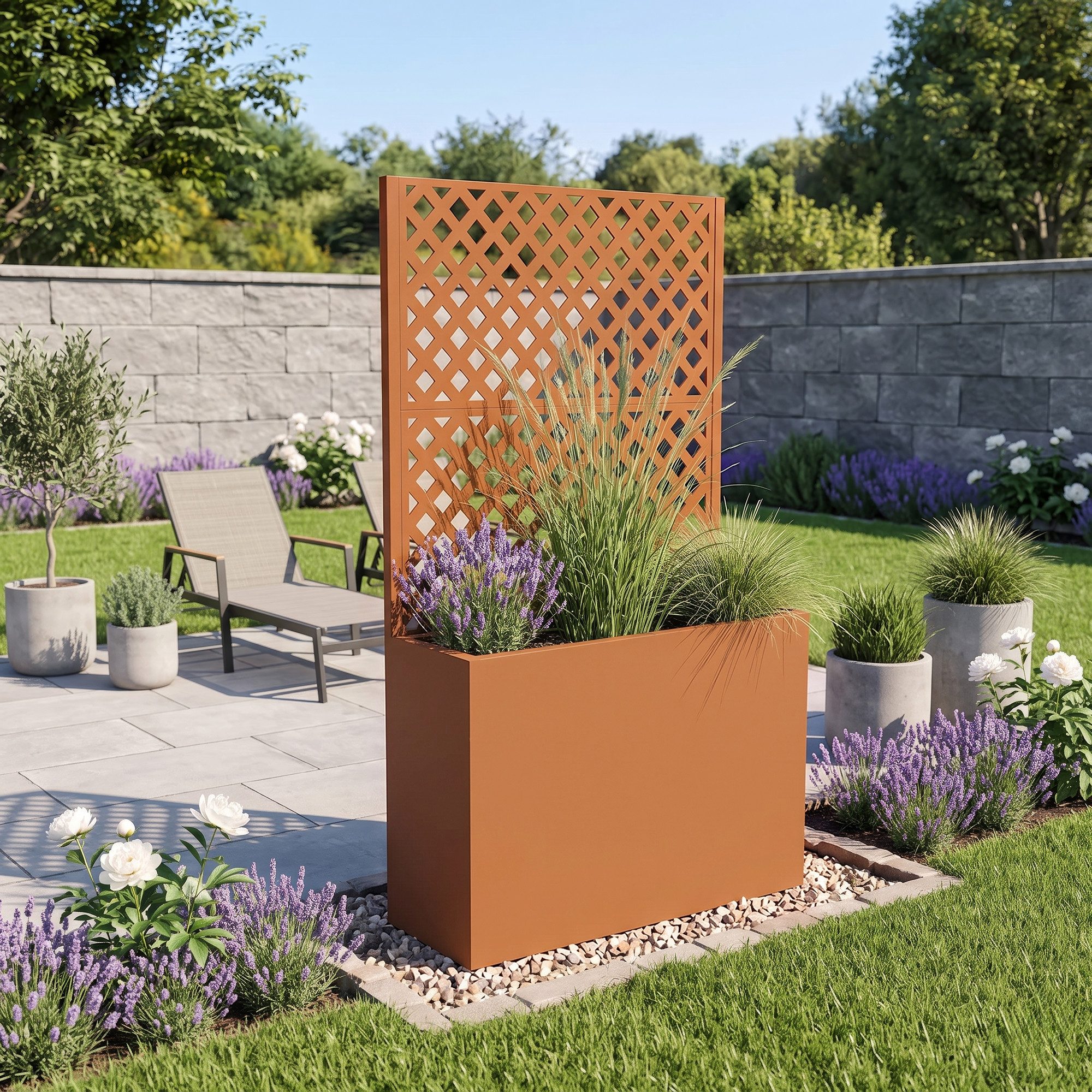 casa.pro Blumenkasten, mit Trennwand »Malja« Rankhilfe Stahl 146 x 83 x 31cm Braun