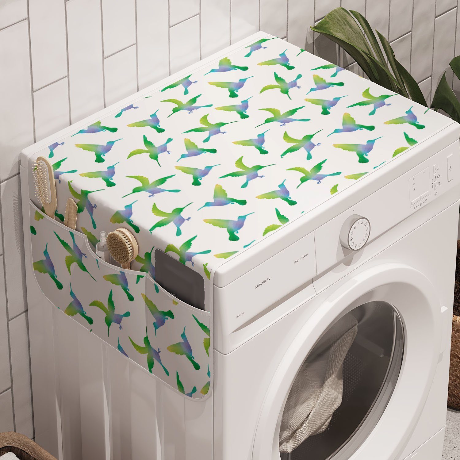 Abakuhaus Badorganizer Anti-Rutsch-Stoffabdeckung für Waschmaschine Kolibri und Trockner, abstrakte Vögel Bunte