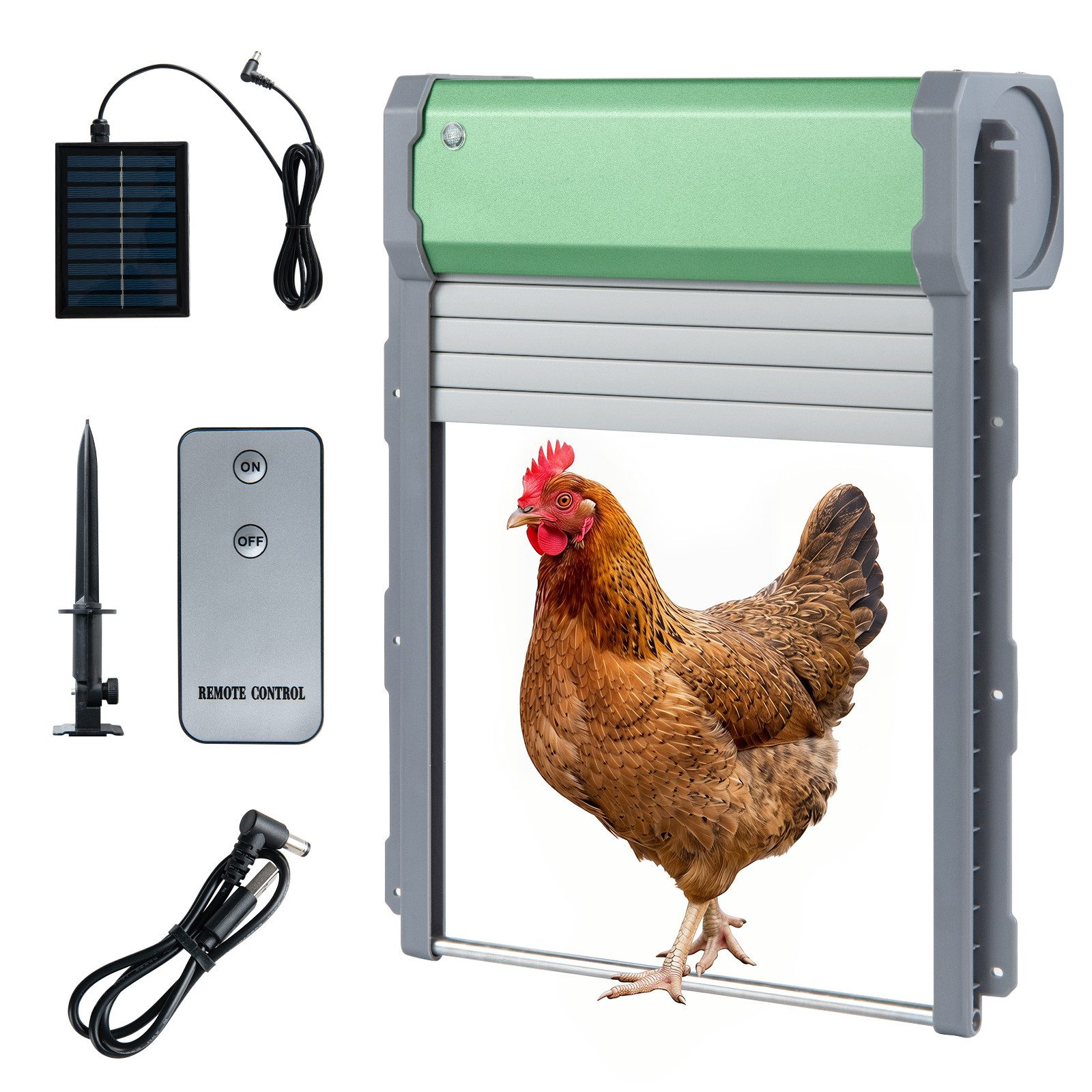 COSTWAY Haustierklappe Automatisch Hühnerklappe, Hühnerstalltür, Solar Hühnertür 4 Modi mit Timer