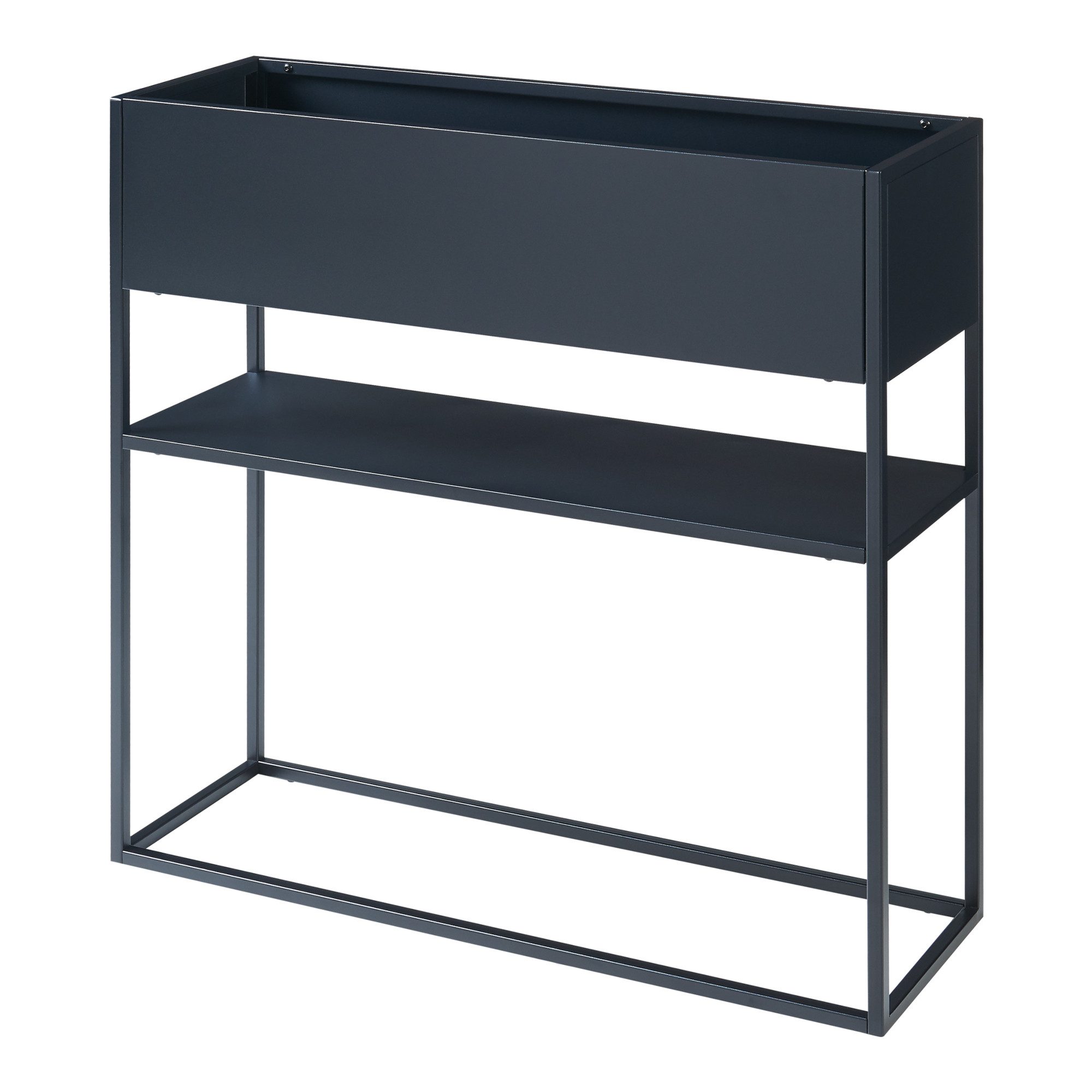 en.casa Blumenkasten, »Joensuu« Hochbeet mit Ablage 80 x 80 x 25 cm Stahl Schwarz
