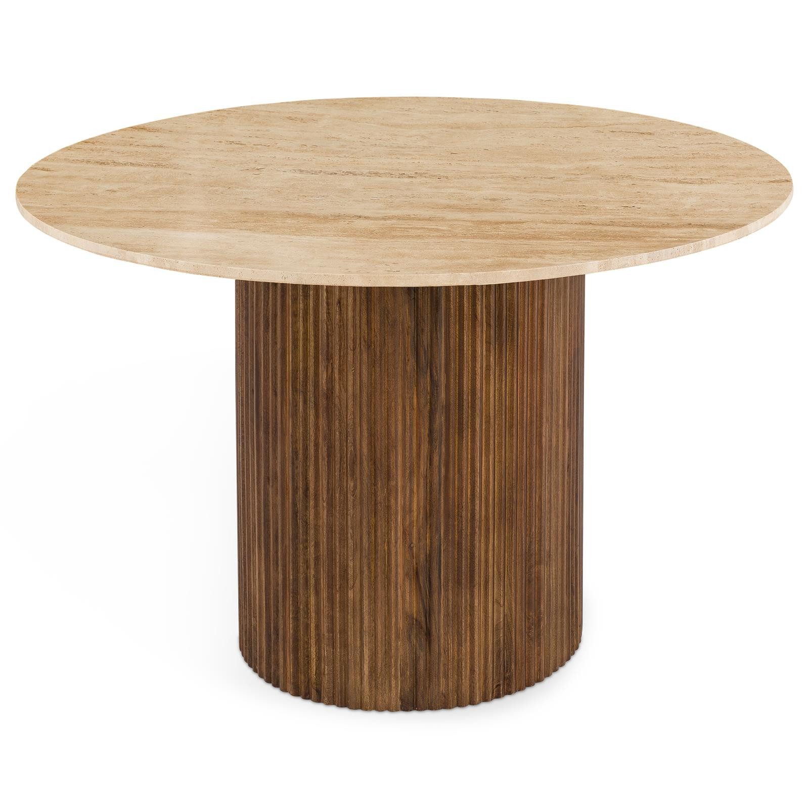 IDIMEX Esstisch CALATA, Esszimmertisch rund 120 cm mit Travertinplatte & Mangoholz Braun/Beige