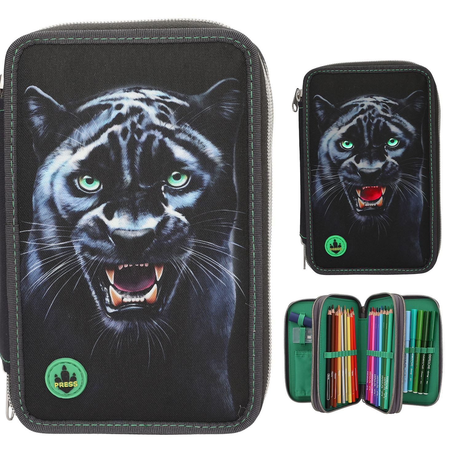 Depesche Federmäppchen Depesche Adventure World 3 Fach Federtasche LED PANTHER
