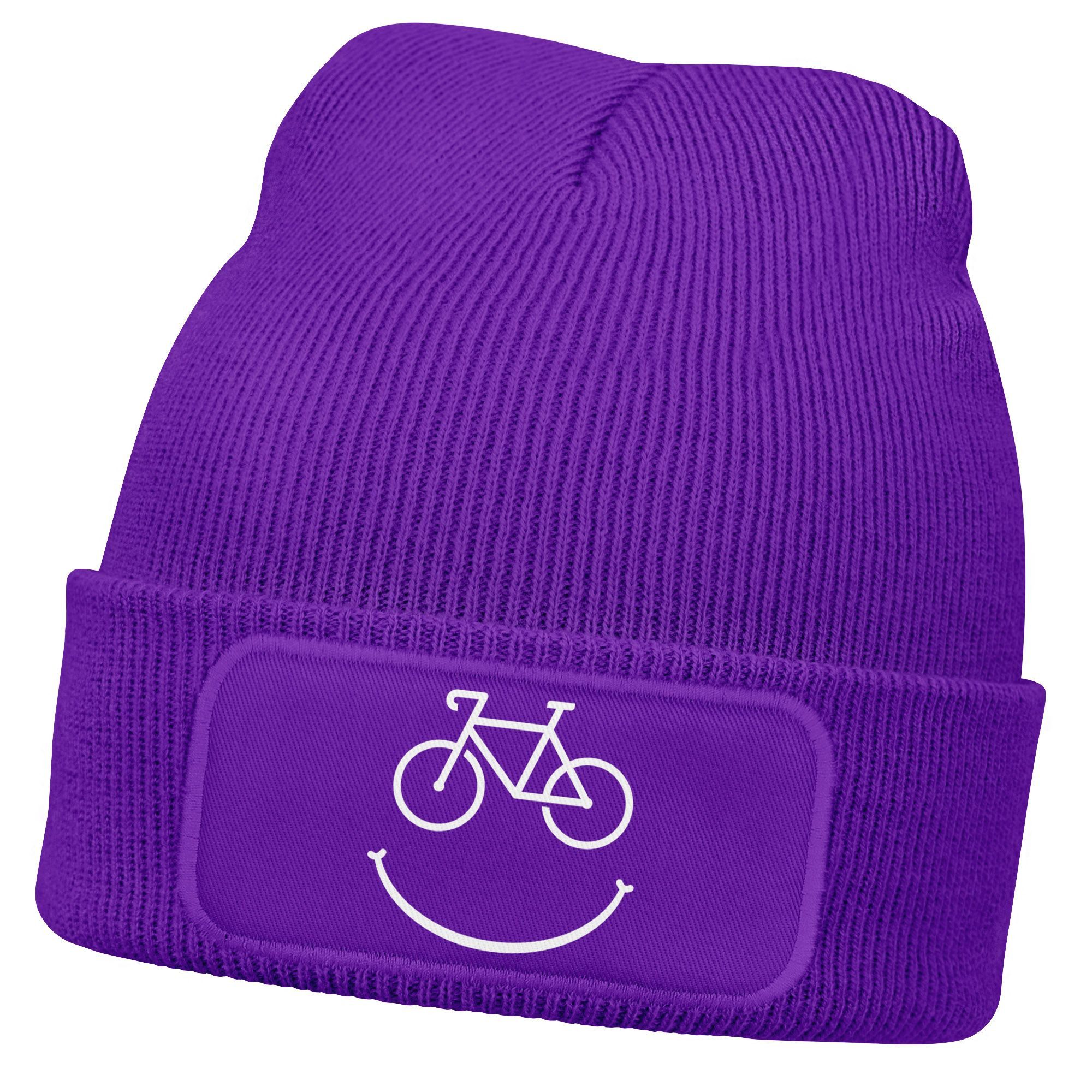 Strickmütze Damen Beanie mit Patch Strickmütze mit Spruch Aufdruck Lustig Fahrrad