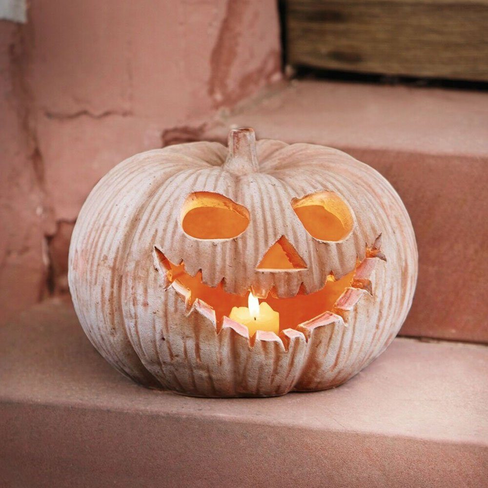 Home-trends24.de Dekofigur Kürbis Windlicht Halloween Terracotta günstig online kaufen