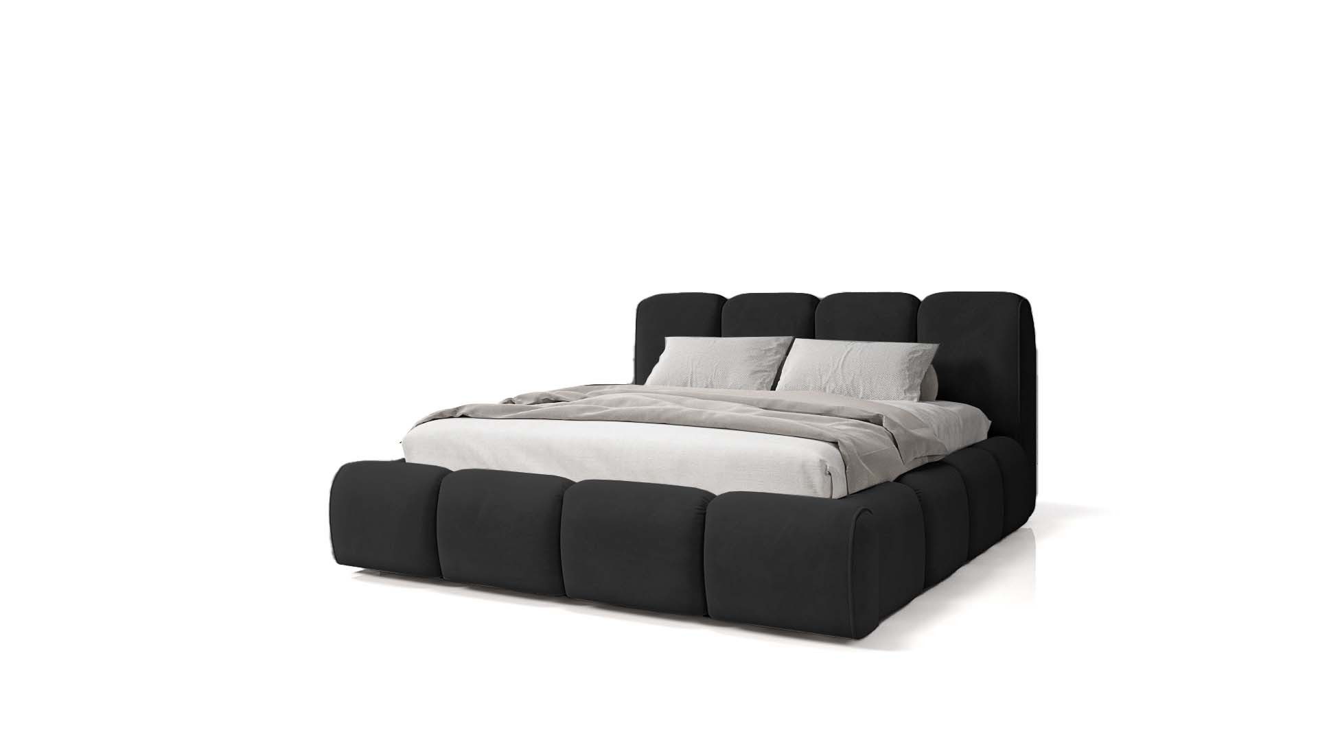 Goldstoff Stauraumbett BELTANE - Rahmenbettgestell, mit Bettkasten und Lattenrost, Doppelbett (Polsterbett, Design Bett), Inkl. Bettkasten, mit gepolstertem Kopfteil