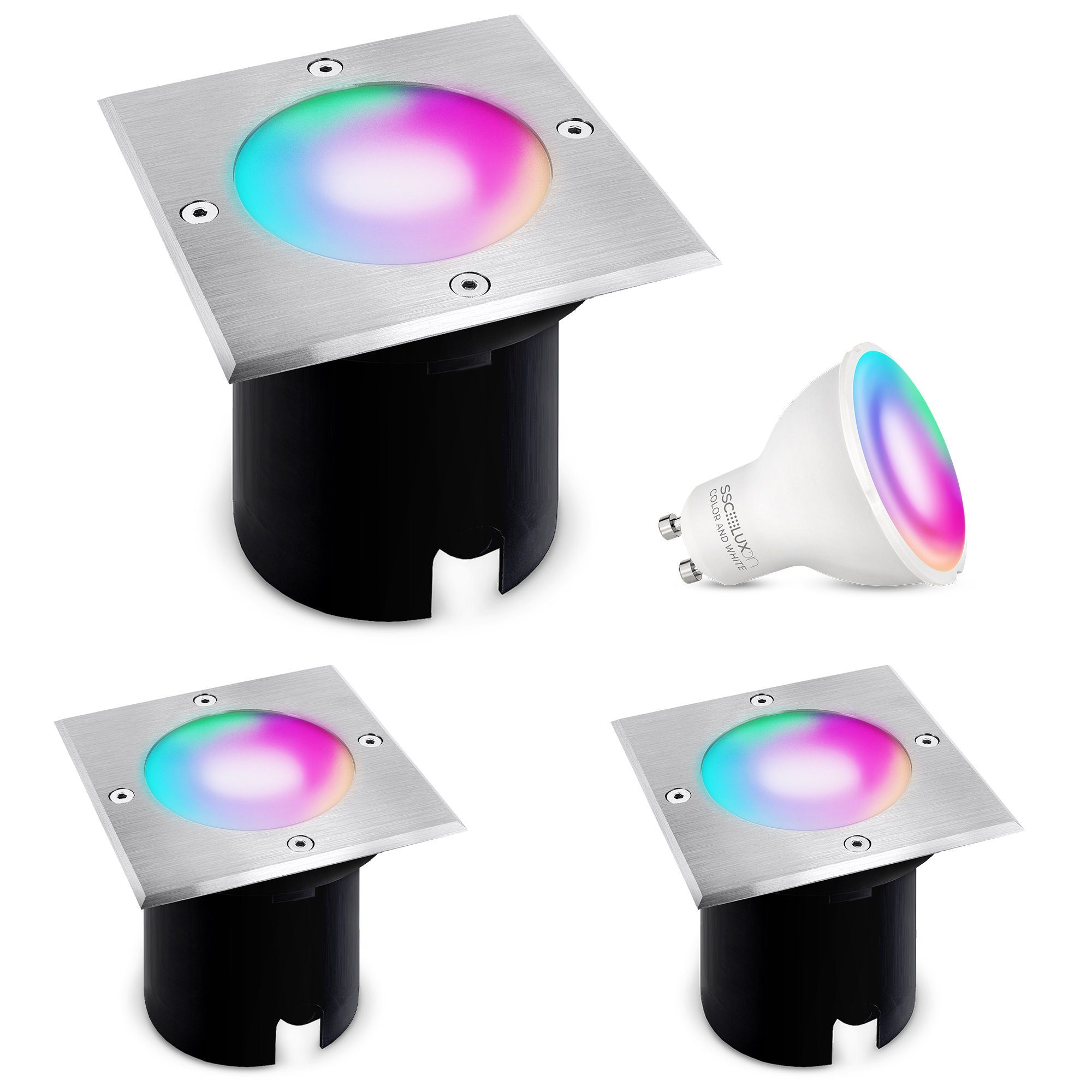 SSC-LUXon LED mit RGBW Smart MADON LED, quadratisch GU10 Bodeneinbauleuchte RGB WLAN IP67 Gartenstrahler