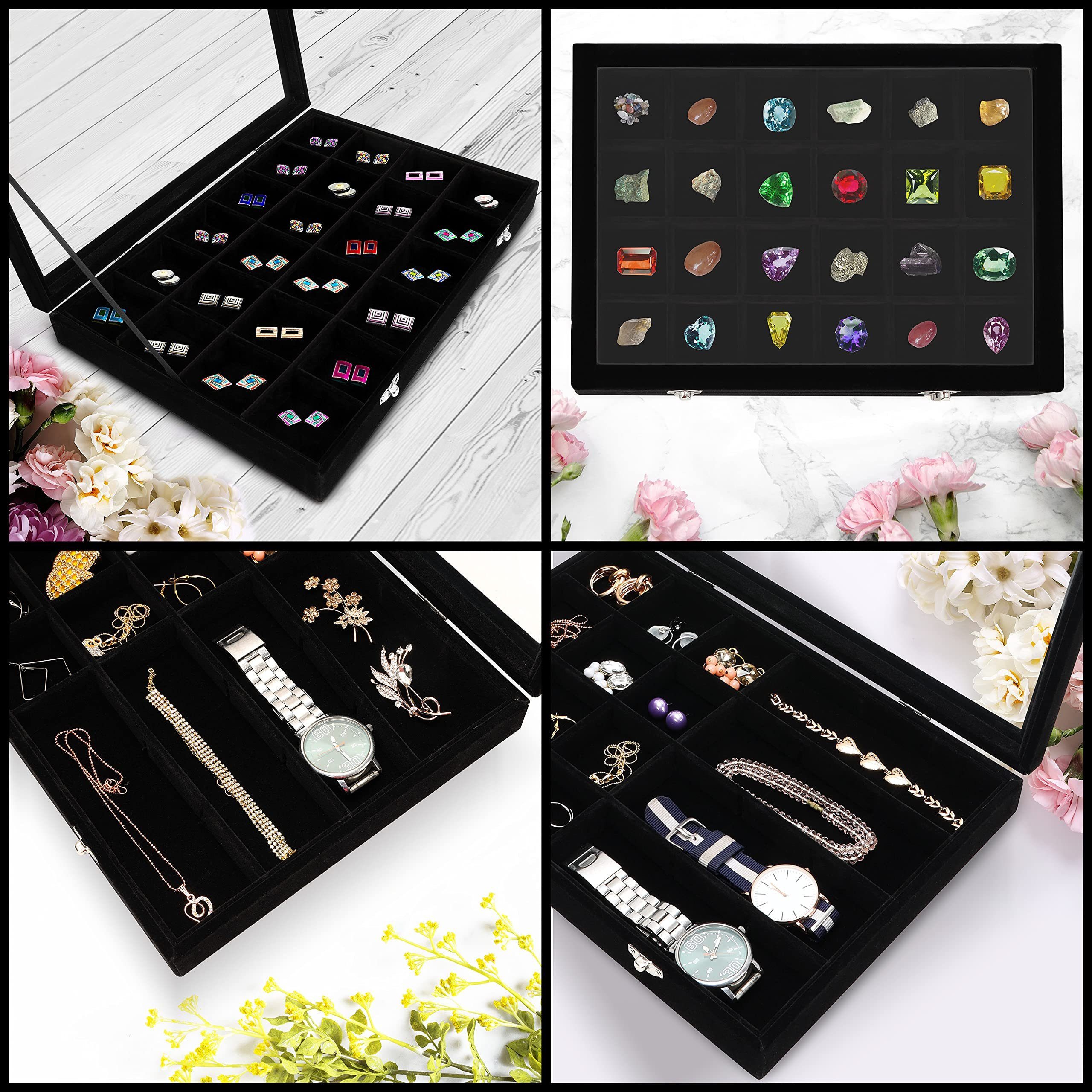 Box Jewelry - Große Organizer Stackable Vous Schmuckaufbewahrungsbox Large Belle Schmuckständer schwarzem Black Samt, Velvet stapelbare aus