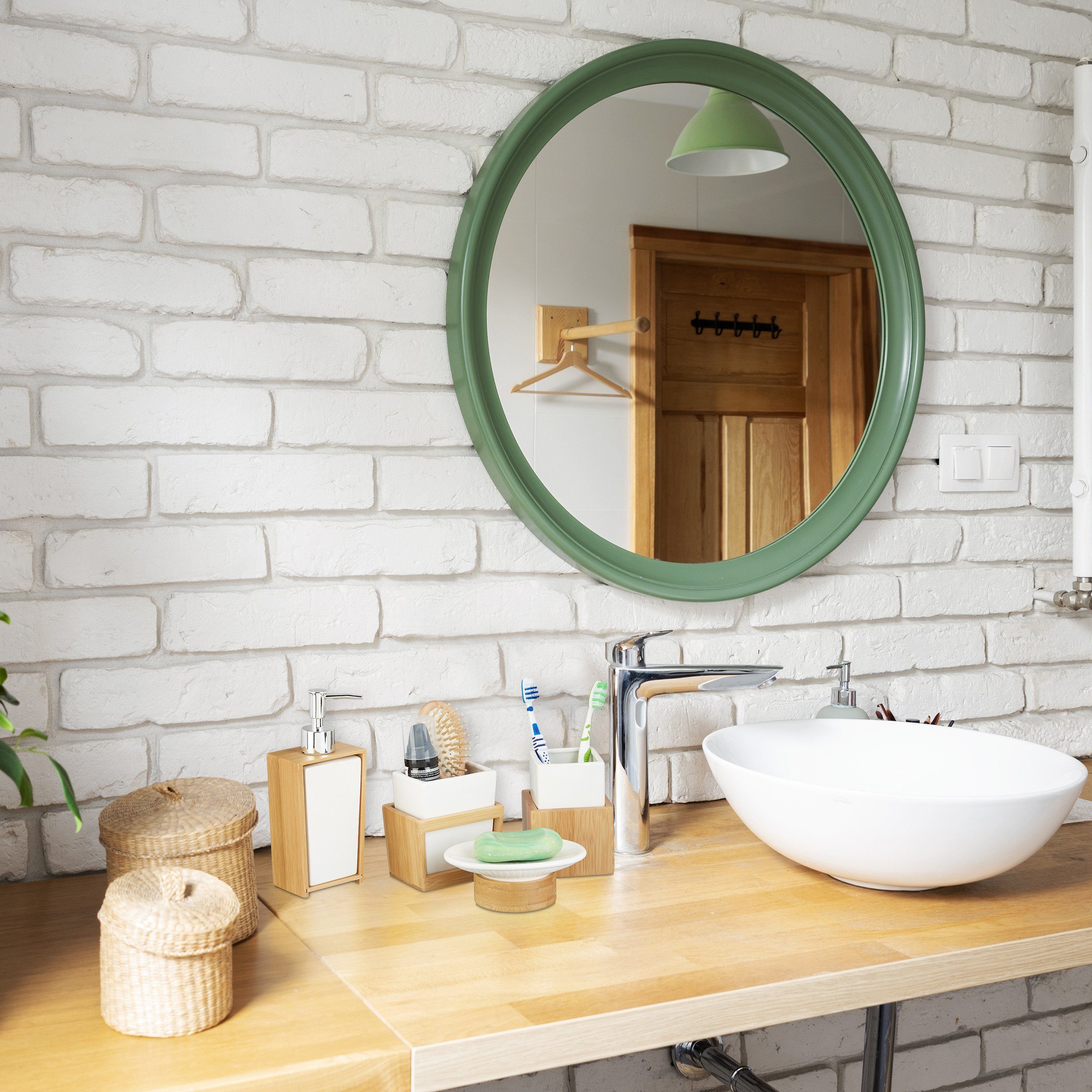 relaxdays Badezimmer-Set aus Bambus und Keramik günstig online kaufen