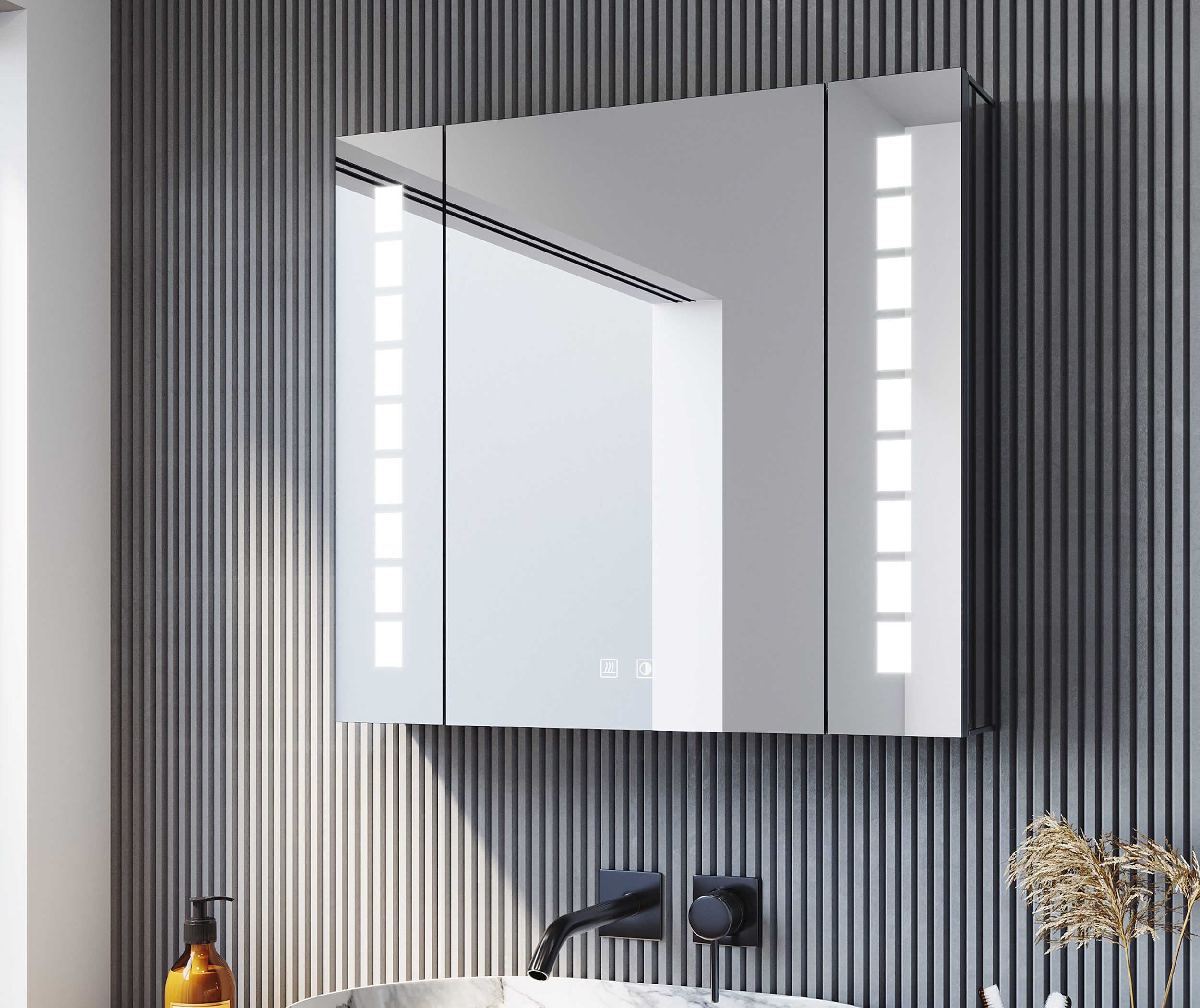 SONNI Spiegelschrank Dreifarbiger LED-Badezimmerspiegelschrank mit Antibeschlag-Funktion Aluminium mit Touch-Bedienung und integrierter Rasierersteckdose