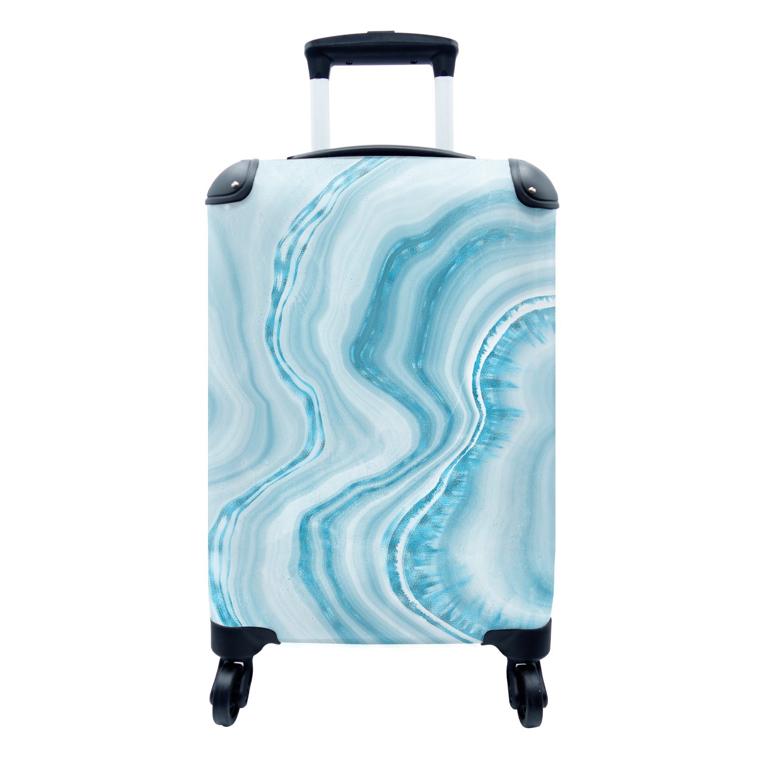 MuchoWow Handgepäckkoffer Marmor - Blau - Weiß, 4 Rollen, Reisetasche mit rollen, Handgepäck für Ferien, Trolley, Reisekoffer