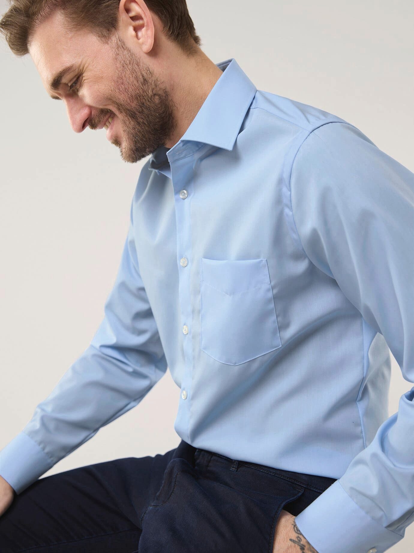 Walbusch Businesshemd Herren Extraglatt-Hemd Kent-Kragen Comfort fit Kentkragen Langarm extra lang, Business, bügelfrei, atmungsaktiv