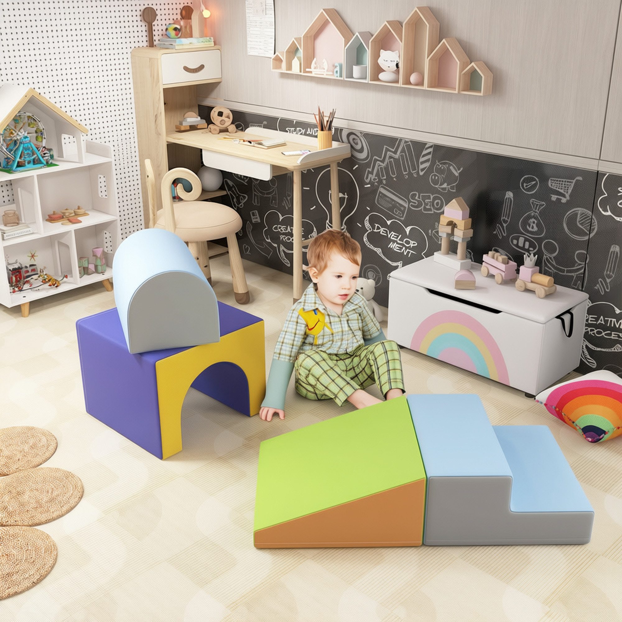 HOMCOM Bauklötze Weiche Bauspielzeug für Baby & Kleinkinder blau Spielbausteine, (Riesenbausteine, 4 St., Bausteinset), für 1-3 Jahre alt Kinder Kunstleder