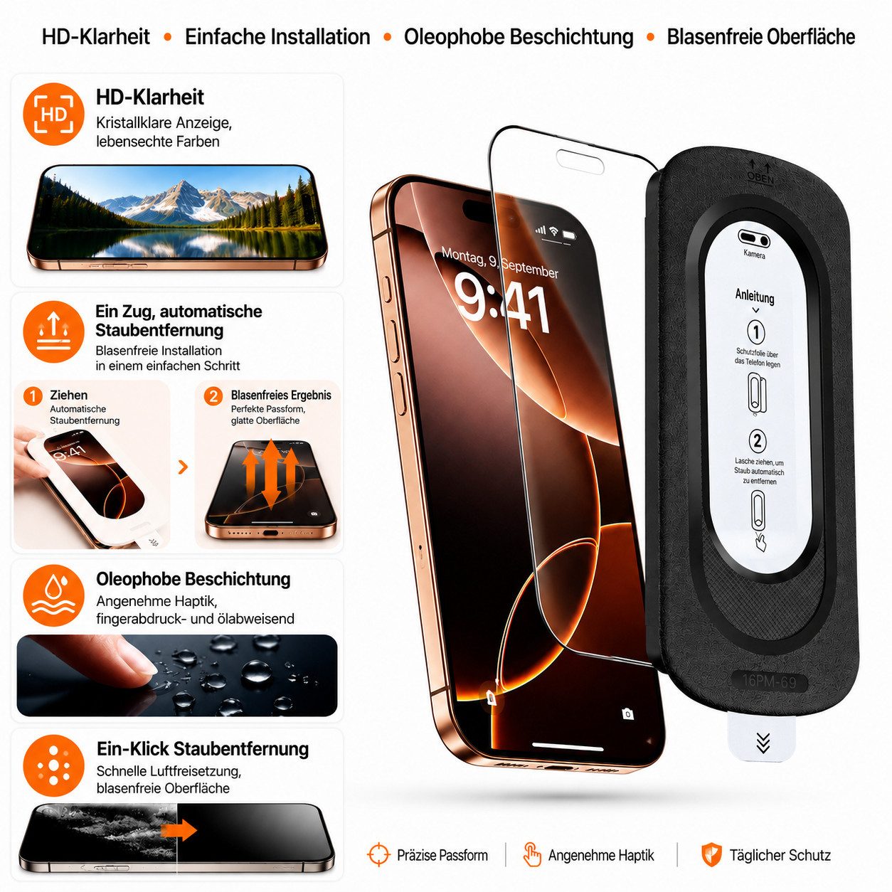 TK-Handel Displayschutzfolie panzerglas 9H Montagehilfe Schutzglas Schutzfolie Glas Folie für iPhone 12 Pro iPhone 12, Displayschutzfolie, Displayschutz, Hartgl – Bild 3 von 5