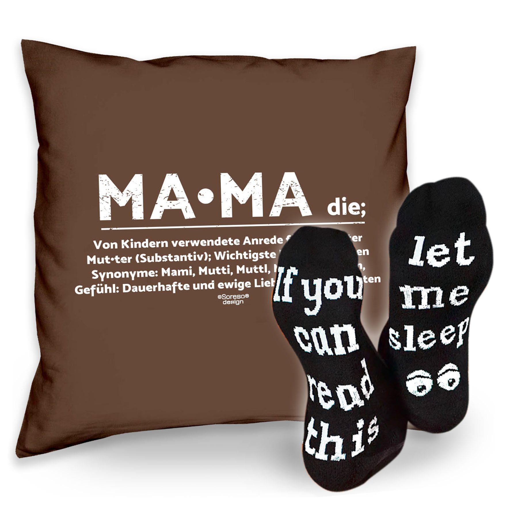 Soreso® Dekokissen Kissen Mama & Sprüche Socken Sleep, Muttertagsgeschenk Mama Muttertag braun