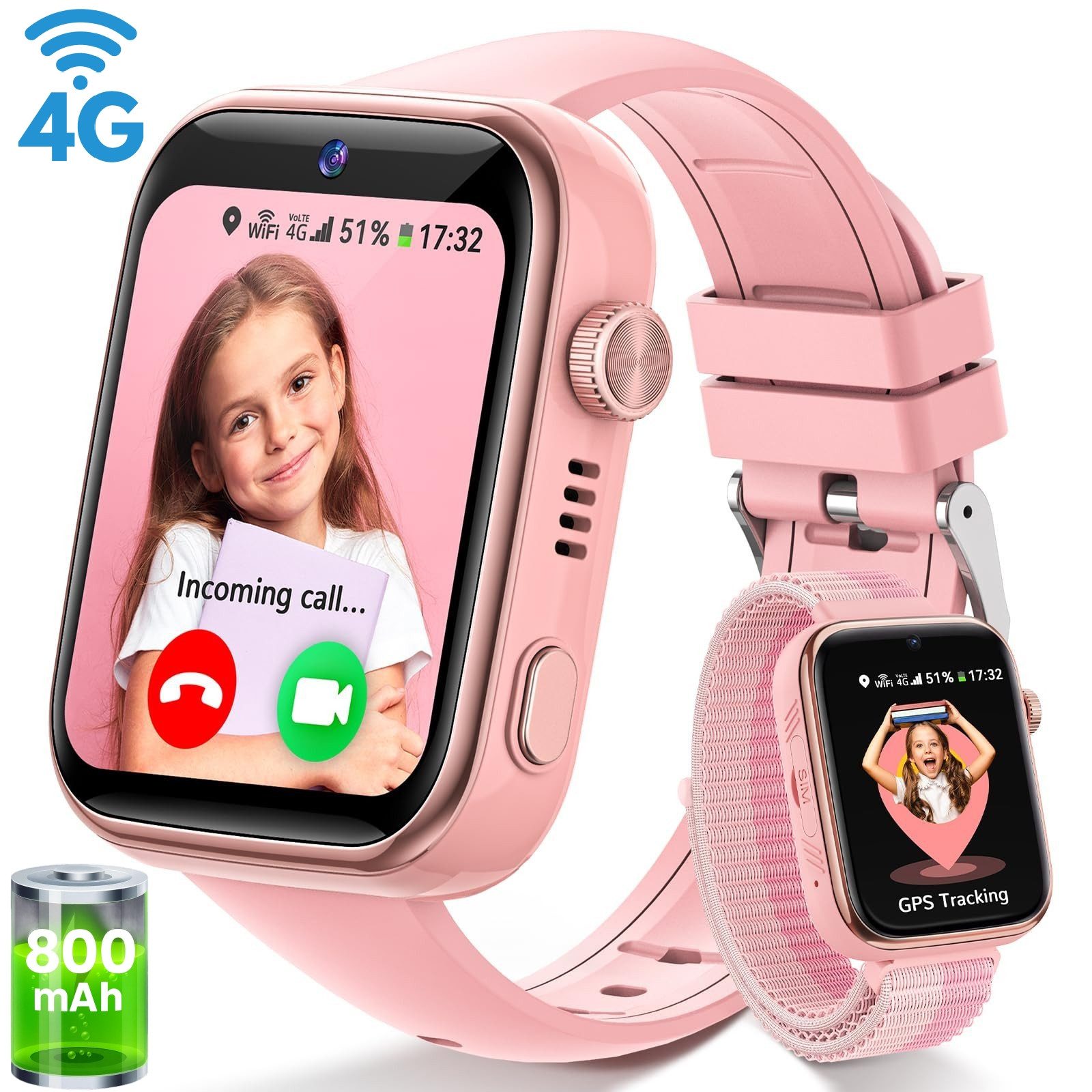 BANLVS 2025 NEW 4G Kinder Smartwatch mit GPS und Telefonfunktion Smartwatch (4,64 cm/1,83 Zoll, Wasserdichter Touchscreen) Zwei-Wege-Anrufe, Bildkompetenz, SOS, WLAN, mehrere Desktop-Stile zur Auswahl, für 4–12 Jungen und Mädchen, für Android und IOS