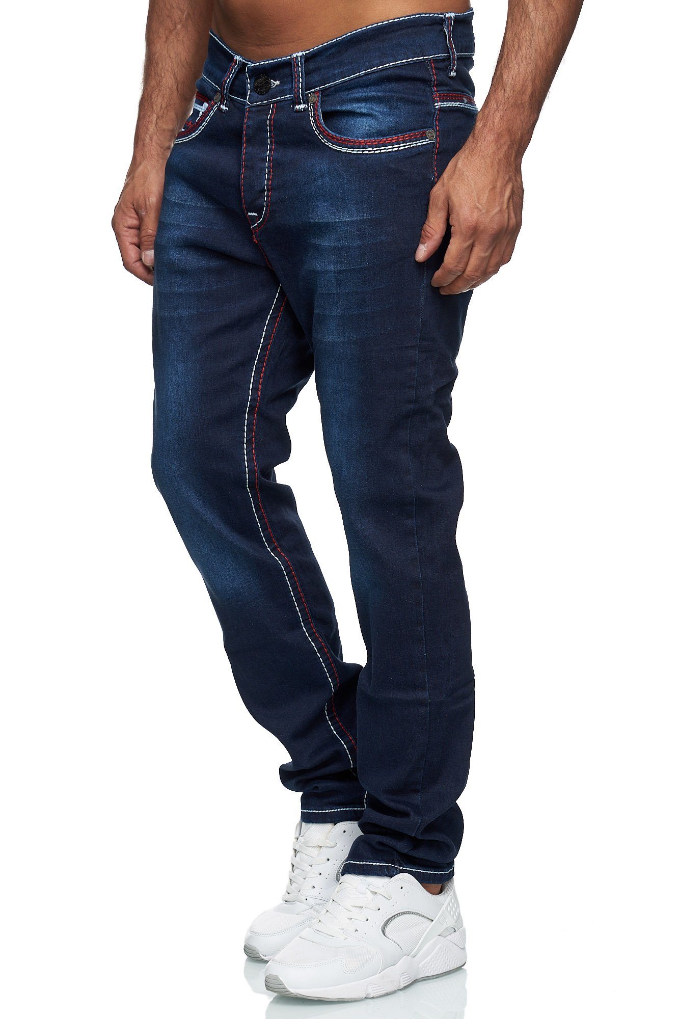 Herren Baxboy Denim 20897-3 Neon-Naht Jeans Regular-fit-Jeans Stonewashed Fit Rot Straight Dicke Stretch