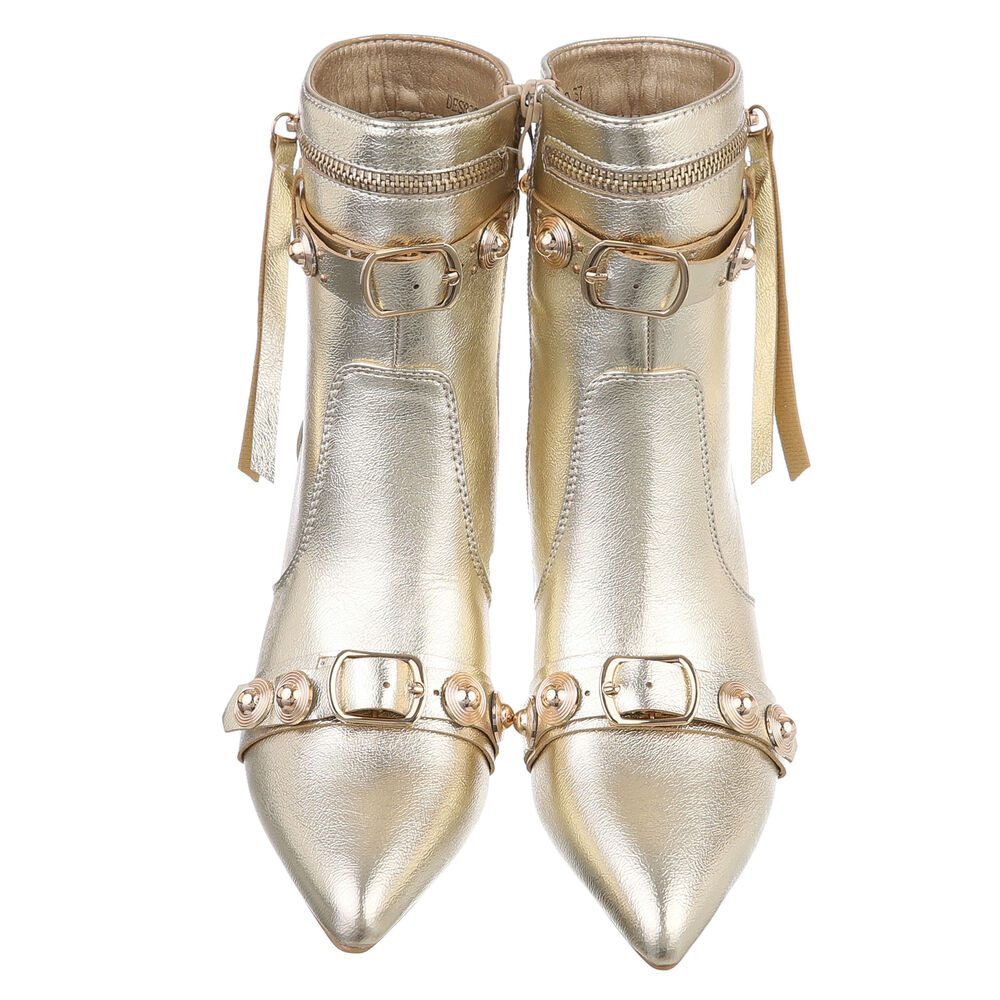 Ital-Design Damen Abendschuhe Party & Clubwear Stiefelette (87740194) Pfennig-/Stilettoabsatz Stiefeletten in Gold