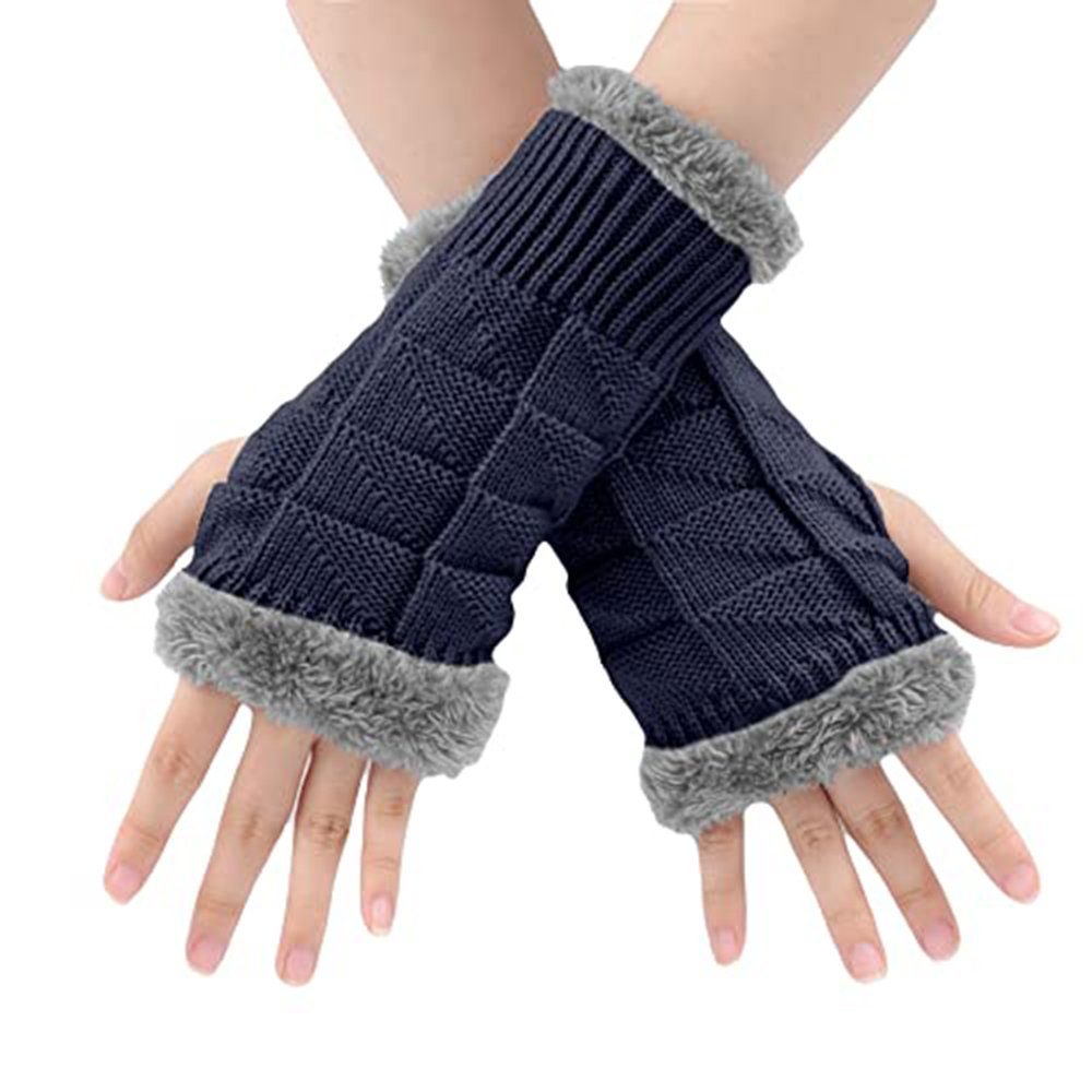 Coonoor Strickhandschuhe Klassisch mit Fleece Futter,Warme Halb Handschuhe