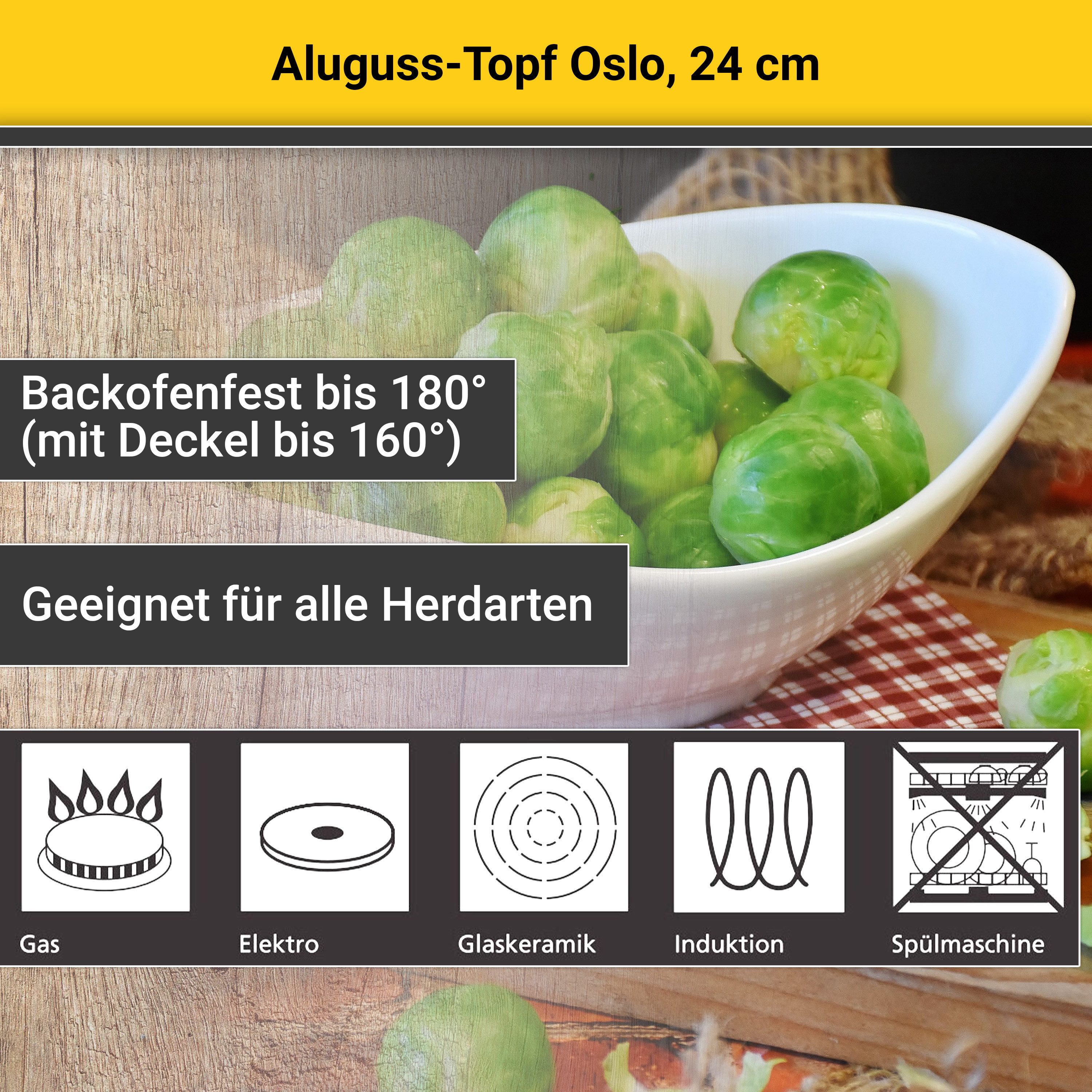 Krüger Fleischtopf Aluguss Topf mit Glasdeckel Oslo, Aluminiumguss (1-tlg), für Induktions-Kochfelder geeignet – Bild 4 von 5