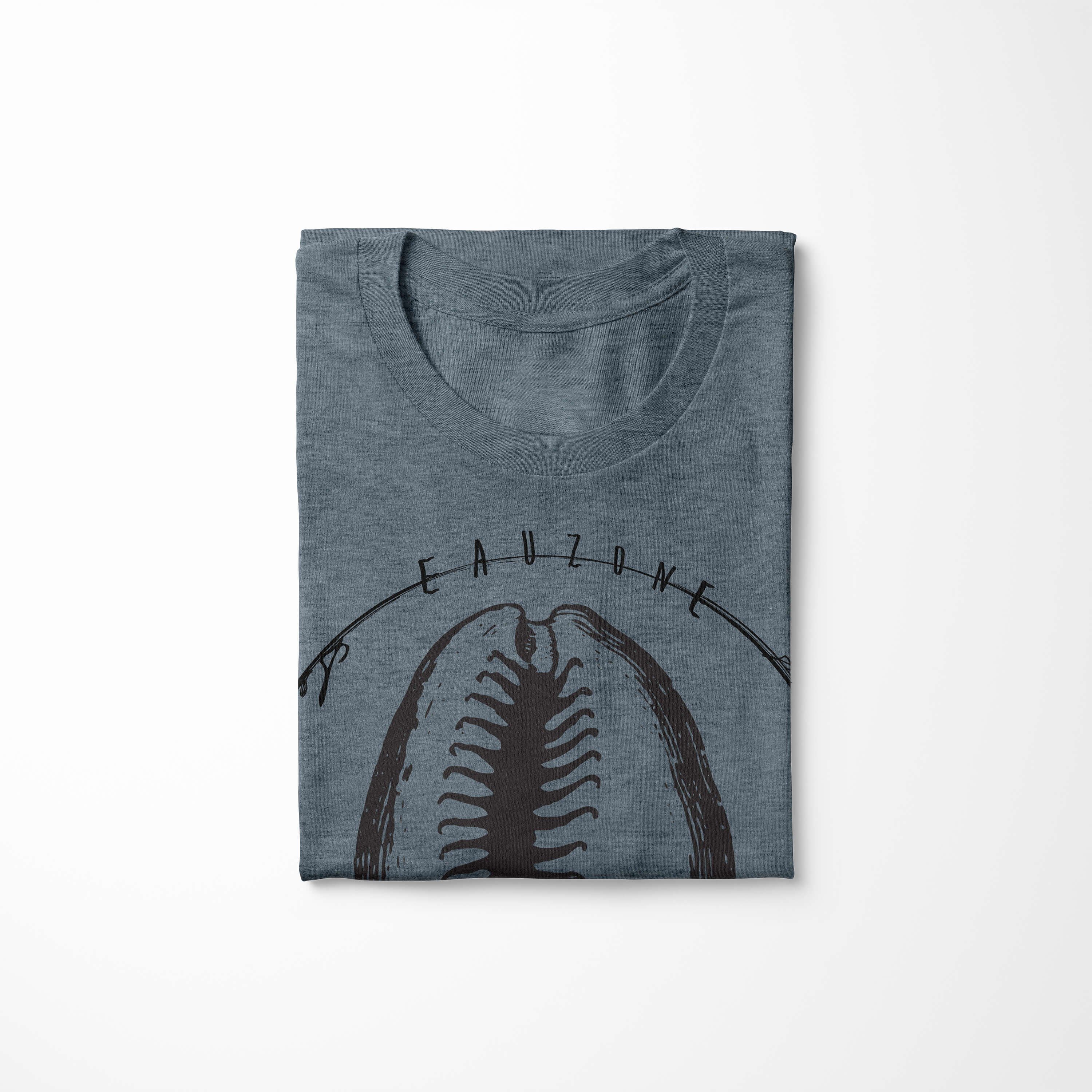 Sinus Art T-Shirt T-Shirt Tiefsee Sea sportlicher Sea feine Creatures, - Schnitt Fische und Indigo / Struktur 018 Serie