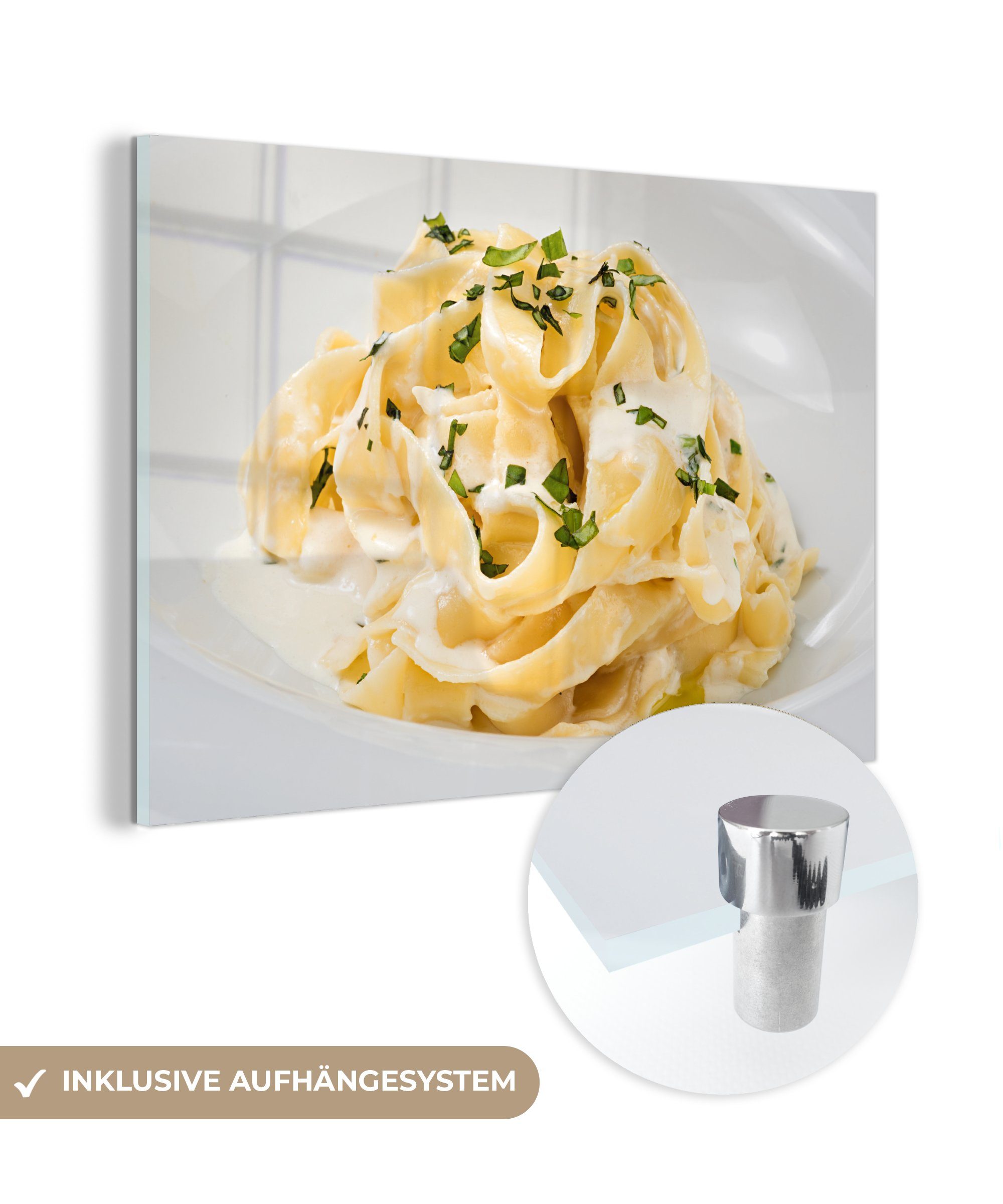 MuchoWow Acrylglasbild Nudeln mit Parmesankäse, (1 St), Acrylglasbilder Wohnzimmer & Schlafzimmer