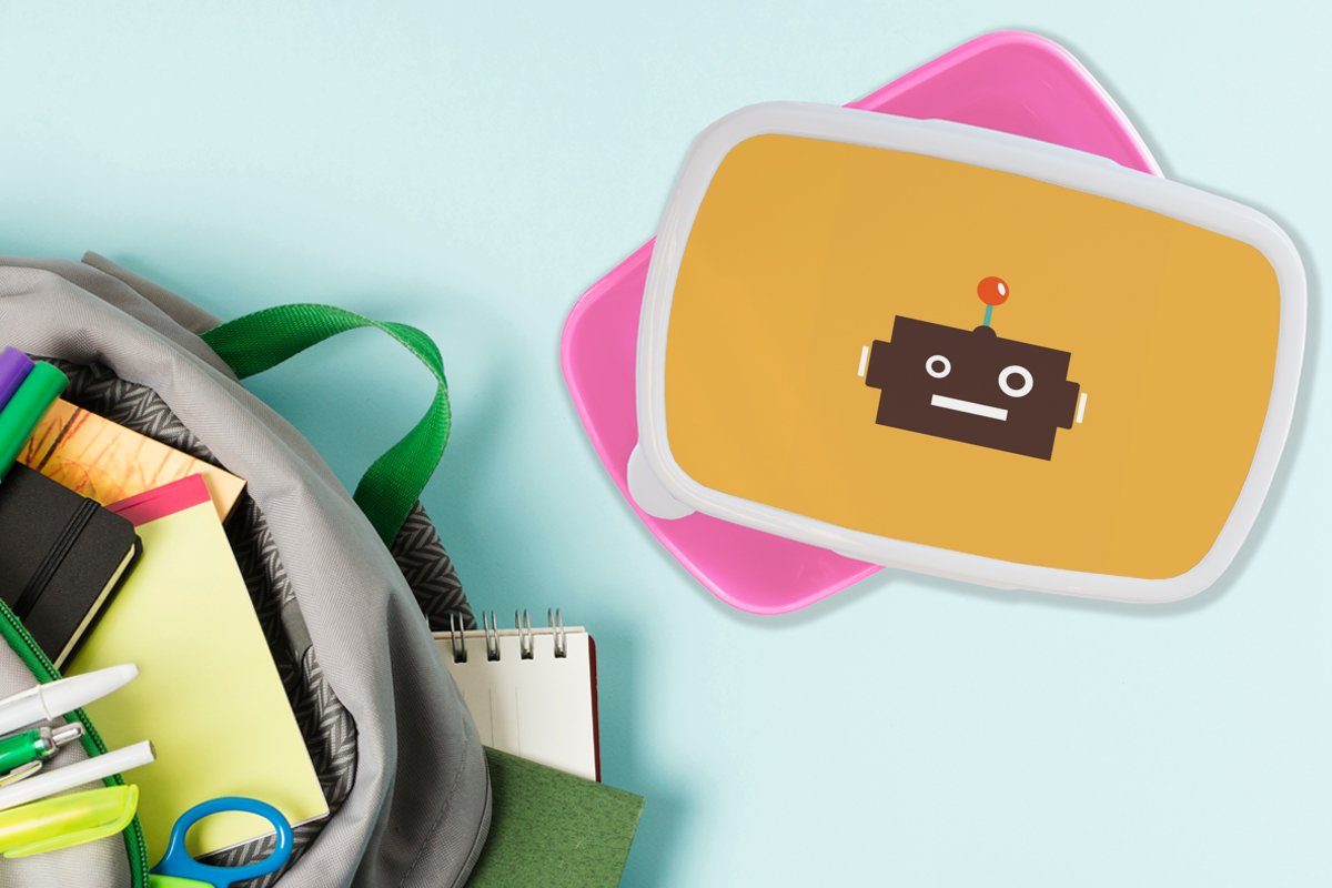 - MuchoWow Gelb Kunststoff Gesicht Roboter - Lunchbox Erwachsene, Brotdose Mädchen, rosa Jungen Antenne für Kunststoff, Kinder, - - Kind, Brotbox - (2-tlg), Snackbox,