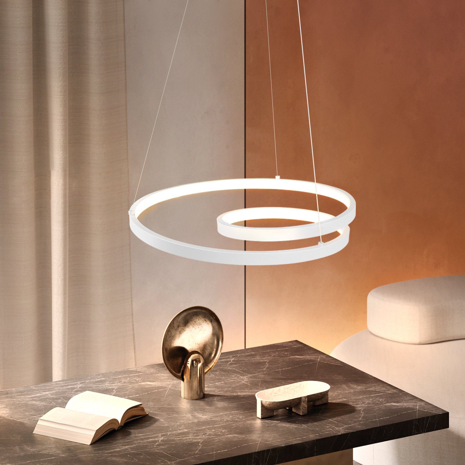 ZMH Pendelleuchte 40CM Design Modern für Wohnzimmer Schlafzimmer Küche Esszimmer, dimmbar, LED fest integriert, Tageslichtweiß, LED × höhenverstellbar