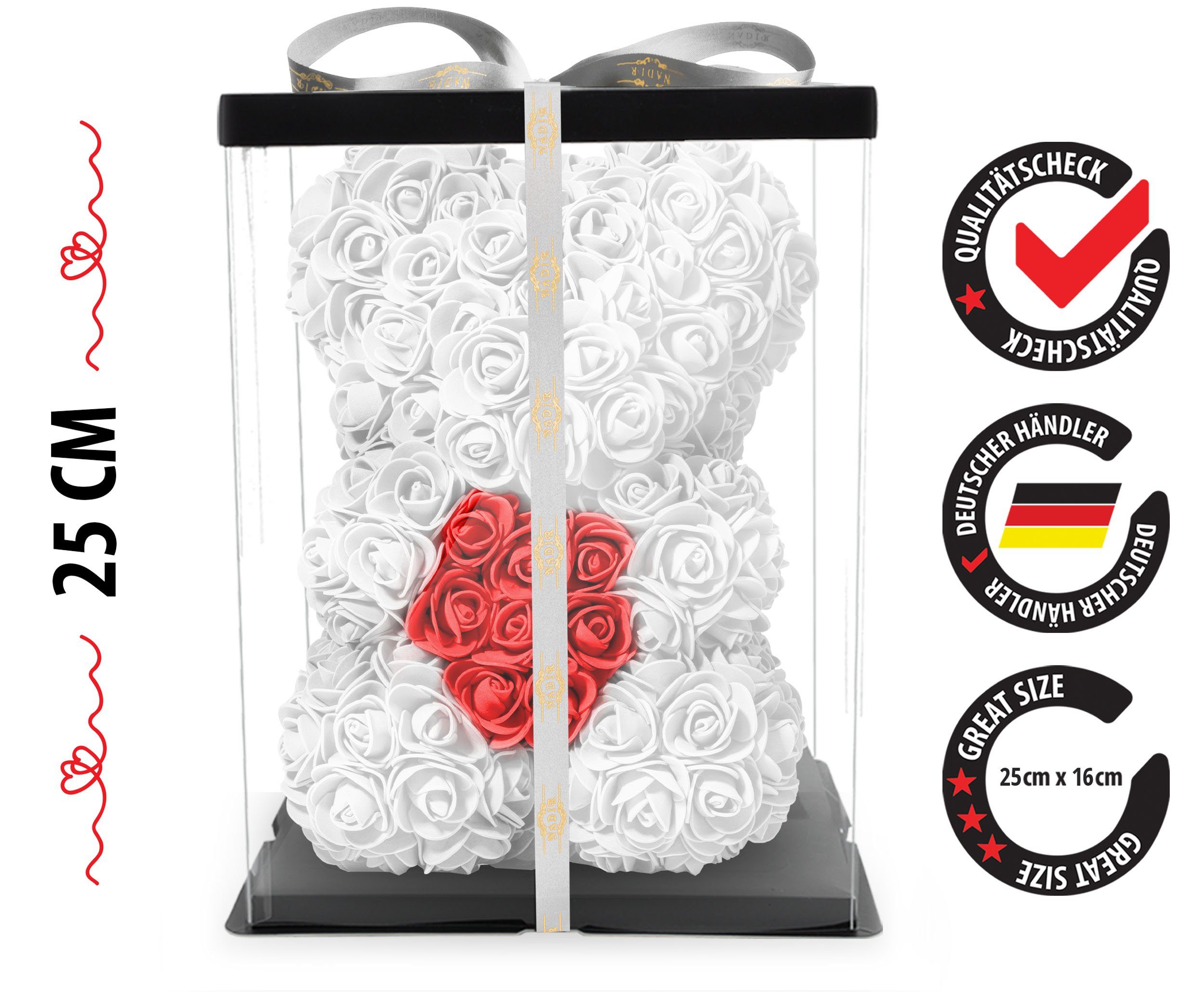 Kunstblume Rosenbär mit Herz Geschenk für günstig online kaufen