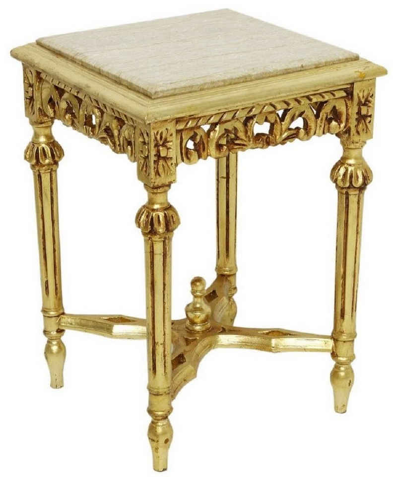 Casa Padrino Beistelltisch Barock Beistelltisch Gold / Cremefarben - Prunkvoller Massivholz Tisch mit Marmorplatte - Barock Möbel