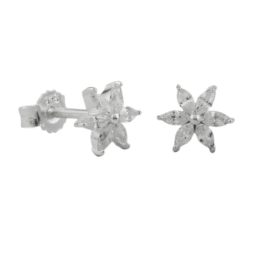 Schmuck Krone Paar Ohrstecker Paar Ohrstecker Blume oder Stern mit Zirkonia 8mm 925 Silber Kinder, Silber 925